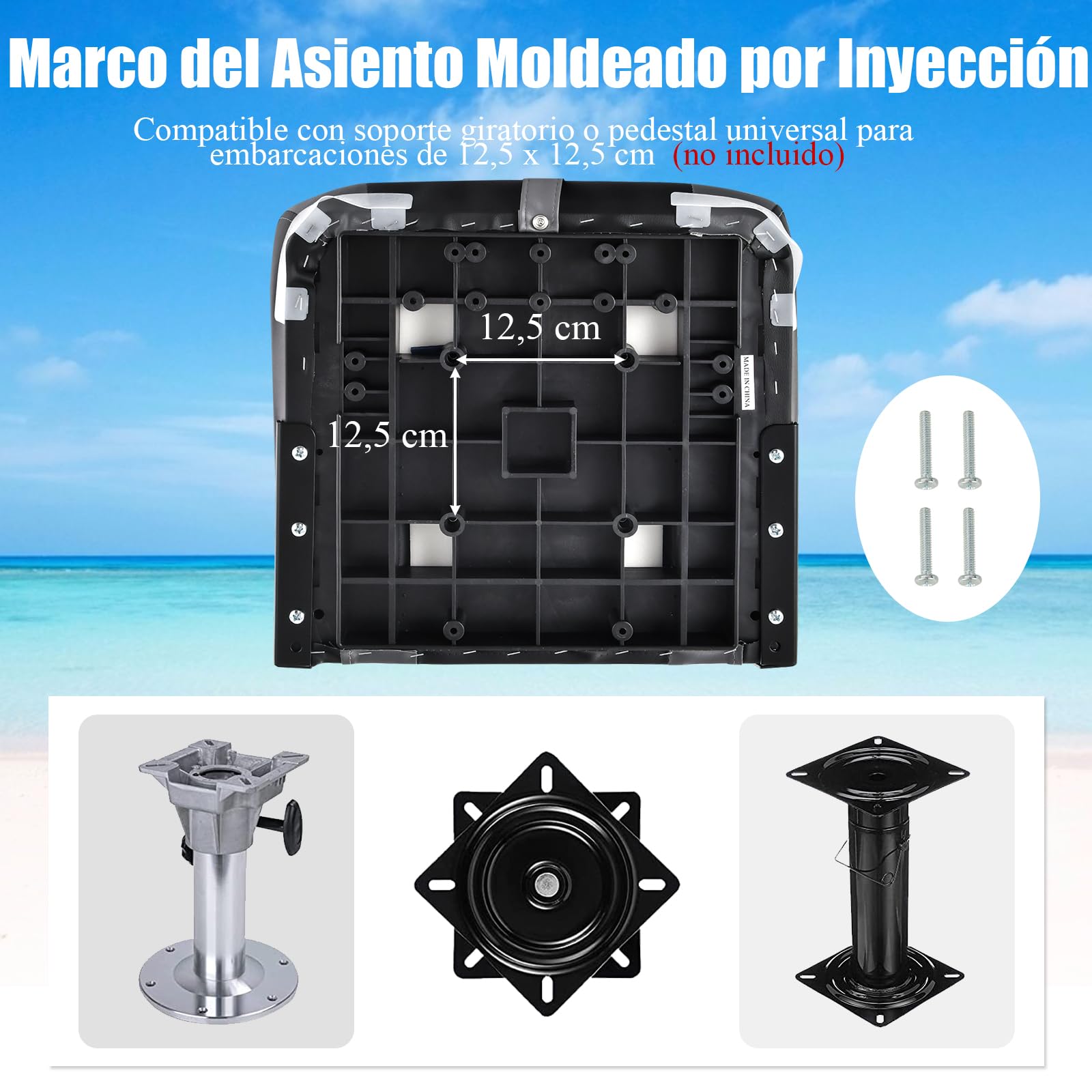 GOPLUS Juego de 2 Asientos de Barco 1PC Asiento de Pesca Plegable con Cojín Acolchado Suave y Costuras Reforzadas, Diseño Ergonómico 115KG de Capacidad para la Pesca en Yate (Negro)
