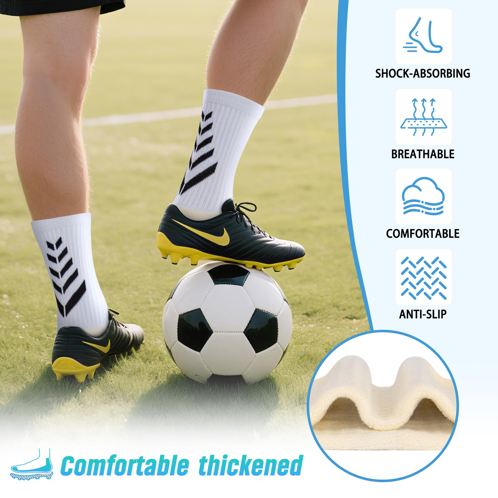 LUROON Calze Antiscivolo Calcio Uomo 37-46, 3/4 Paia Calzini Grip Calcio in Silicone Grip Anti Vesciche Calzini Sportivi Donna Traspirante Calze Antiscivolo Calcio per Ciclismo Trekking