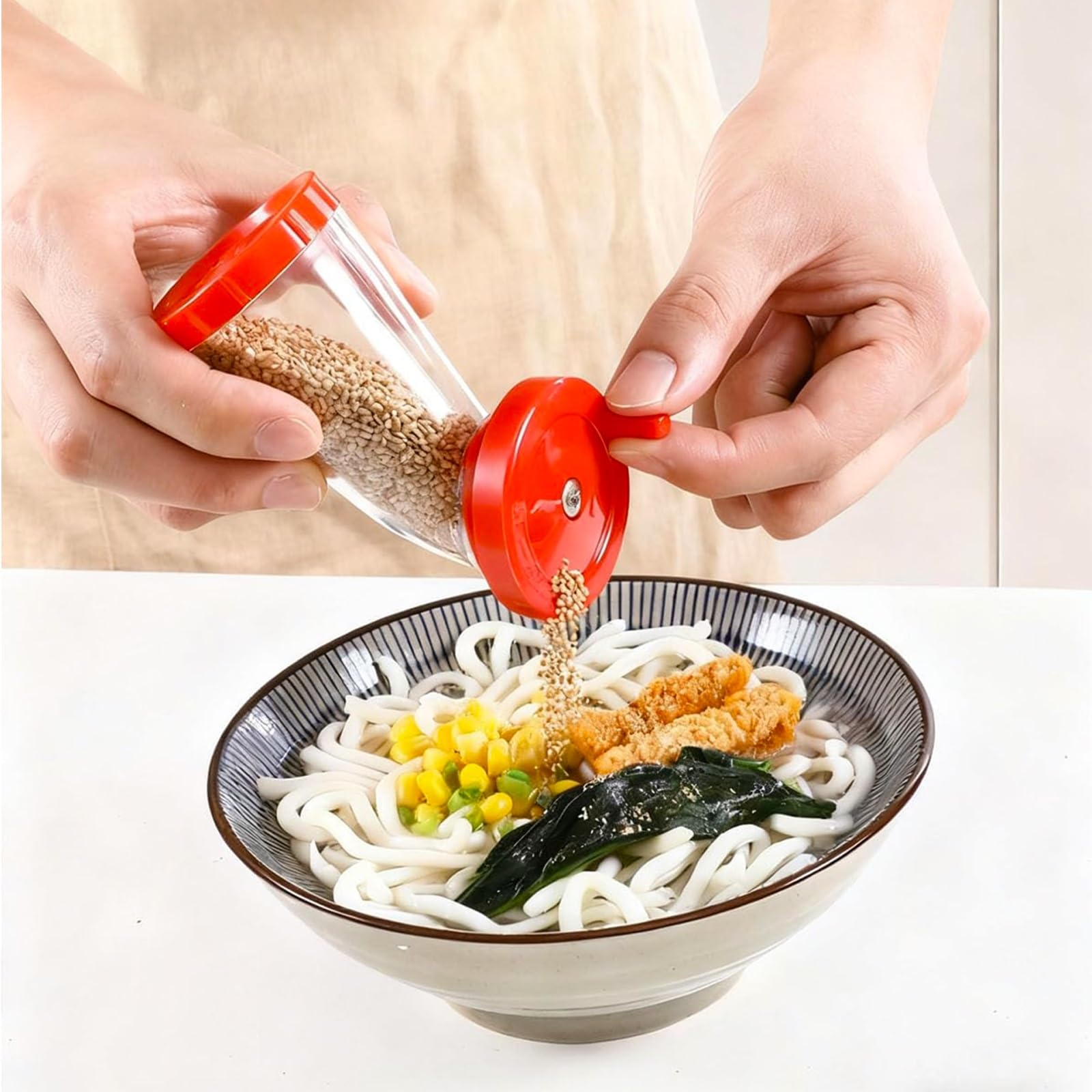 Sesame Seed Grinder – Manual Sesame Mill for Fresh Flavor, Flaxseed Grinder, Easy Twist for Rice, Salads, Noodles & Stir-Fries, Compact 4.5 in, Plastic Body & Stainless-Steel Core(2pcs)
