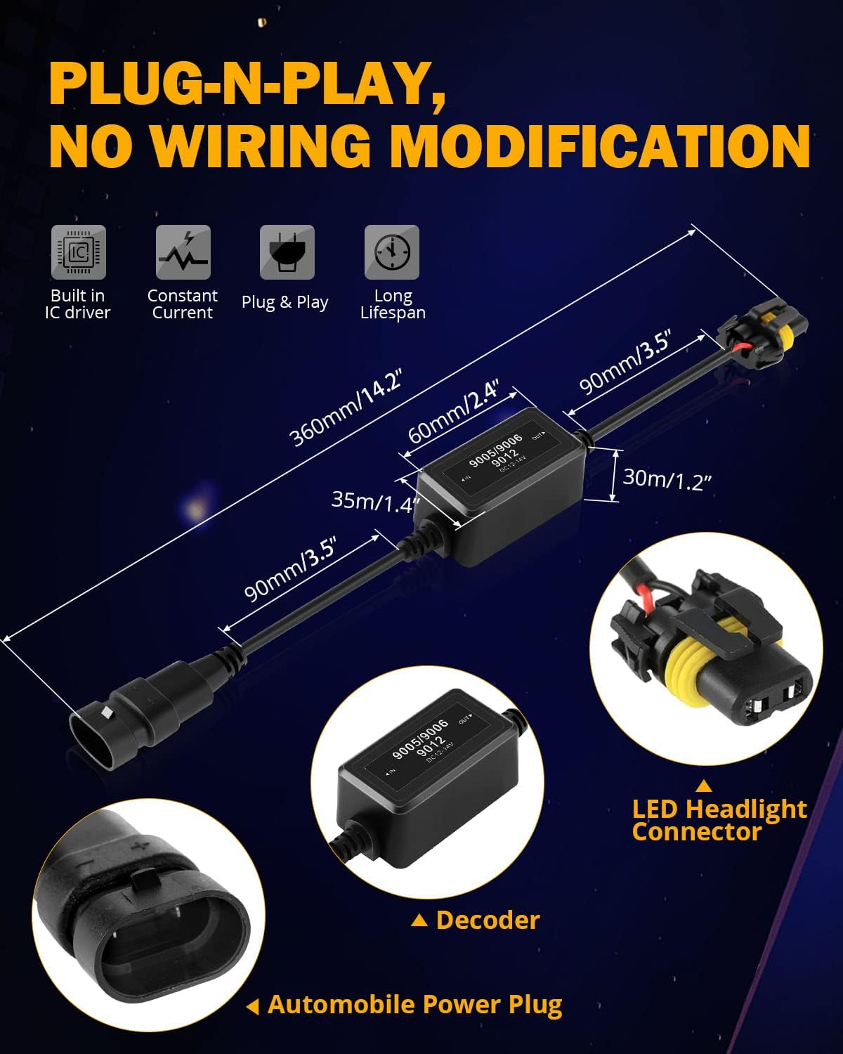 Auxbeam Upgraded 9005/9006/9012 LED Headlight Canbus Error Free Anti Flickering Resistor Decoder, 2pcs/set Enhanced LED light Decoder Canbus Drivers, C10 Series