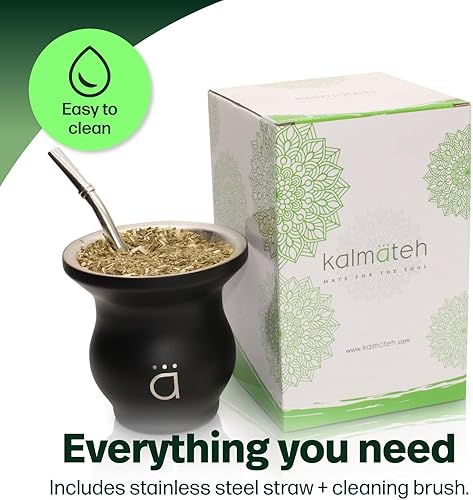 Vista 31 de Kalmateh Modern Yerba Mate Gourd - Doble pared 18/8 de acero inoxidable - Incluye bombilla y un cepillo de limpieza - 9 oz, 9.1 fl oz (mármol)