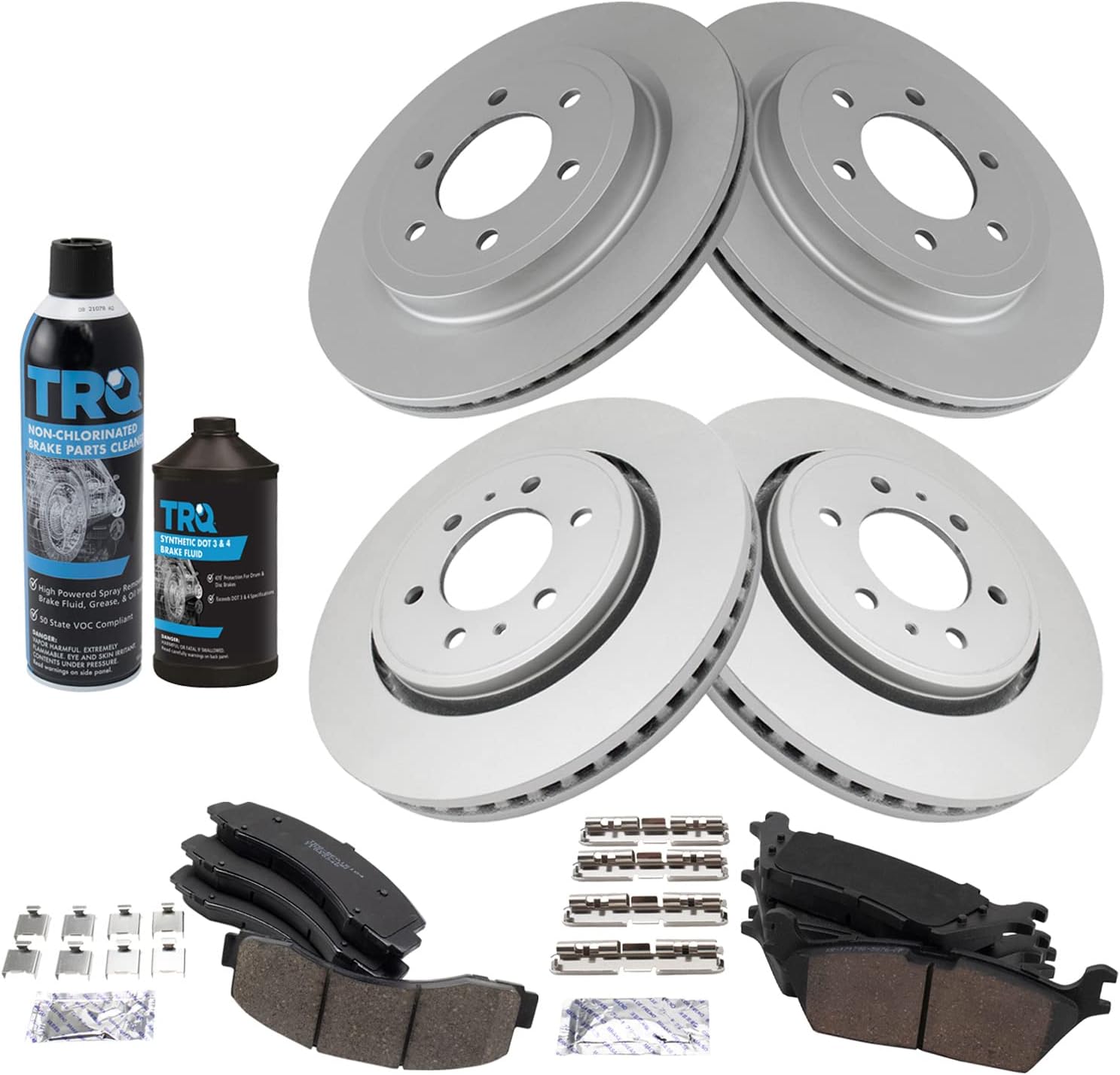 TRQ Front and Rear Brake Pad & Rotor Kit Brake Chemical Kit Brake Pads Brake Rotor Ceramic Vented Premium G-Coated Compatible with 2018-2020 Ford Expedition F-150 Lincoln Navigator
