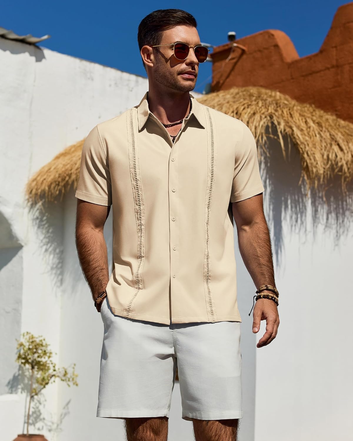 Alimens & Gentle Mens Cuban Guayabera Shirt Short Sleeve Untucked Soild Button Down Shirts Beach Wedding Causal Vacation Tops - Image 3