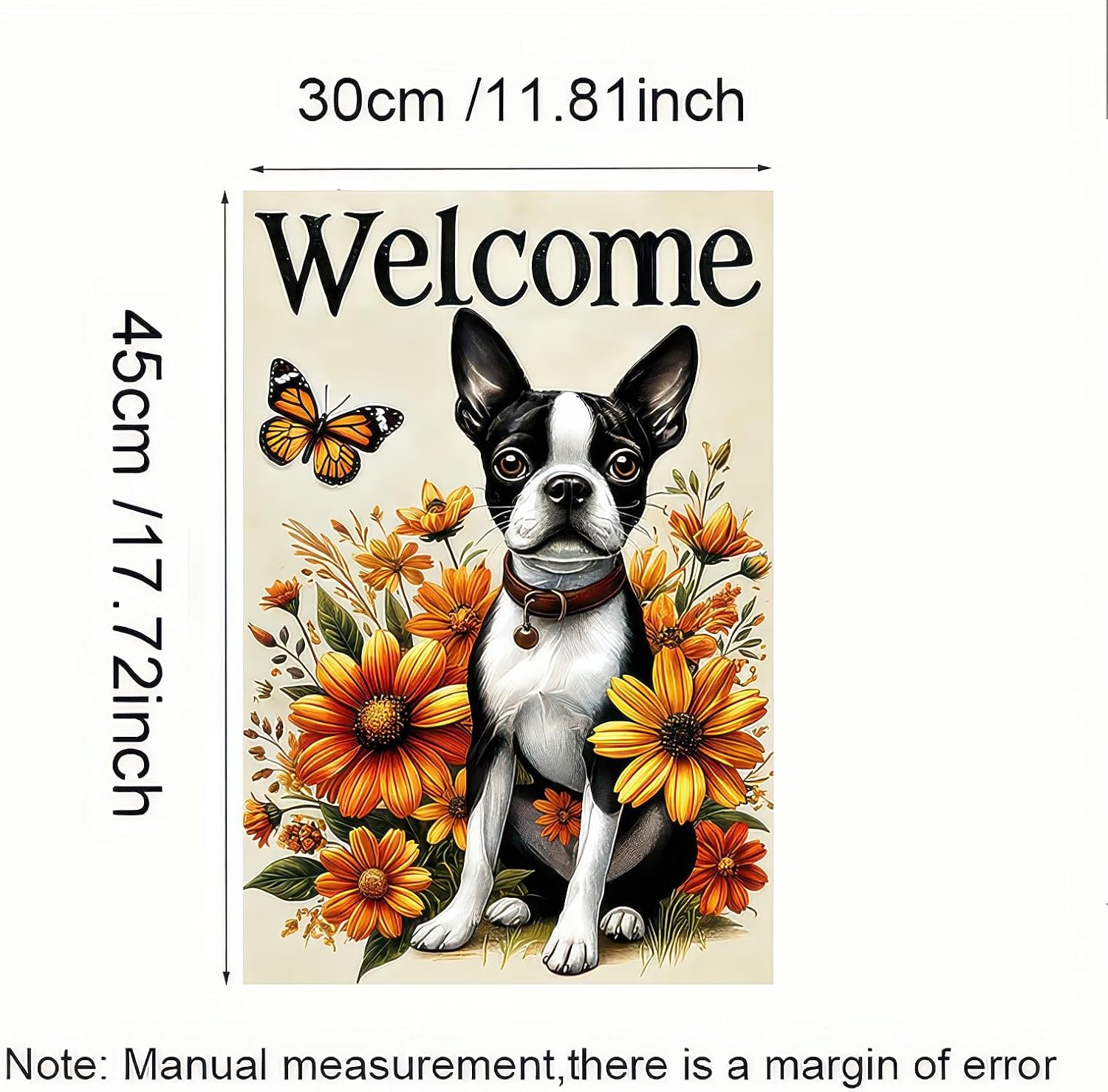 Thanksgiving Fall Garden Flag 12x18 Inch Welcome Boston Terrier Dog Outdoor Flag Double Sided Autumn Yard Banner with Sunflowers and Butterfly Decor for Porch Lawn Patio - Image 5