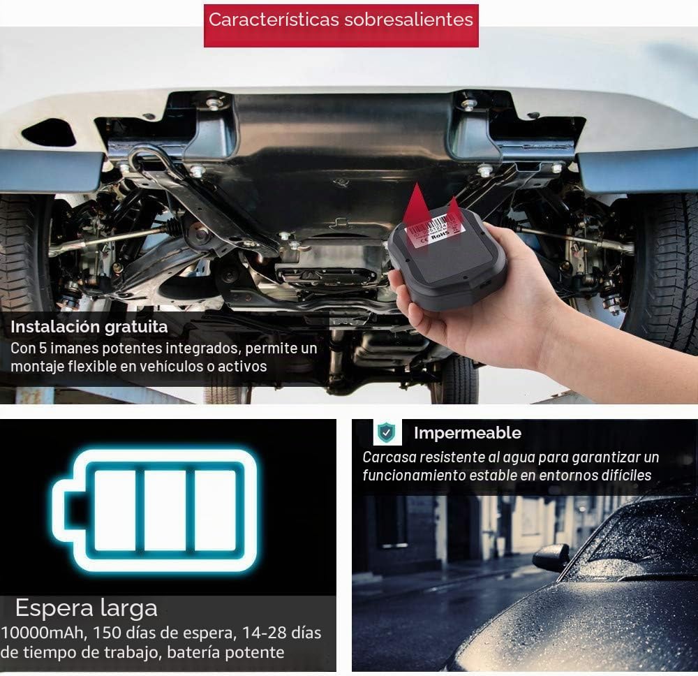 Winnes Localizador GPS para Coche 150 Días de Espera,Seguimiento en Tiempo Real, múltiples Modos de Alarma, Adecuado para antirrobo de vehículos y Motocicletas, aplicación Gratuita TK905B