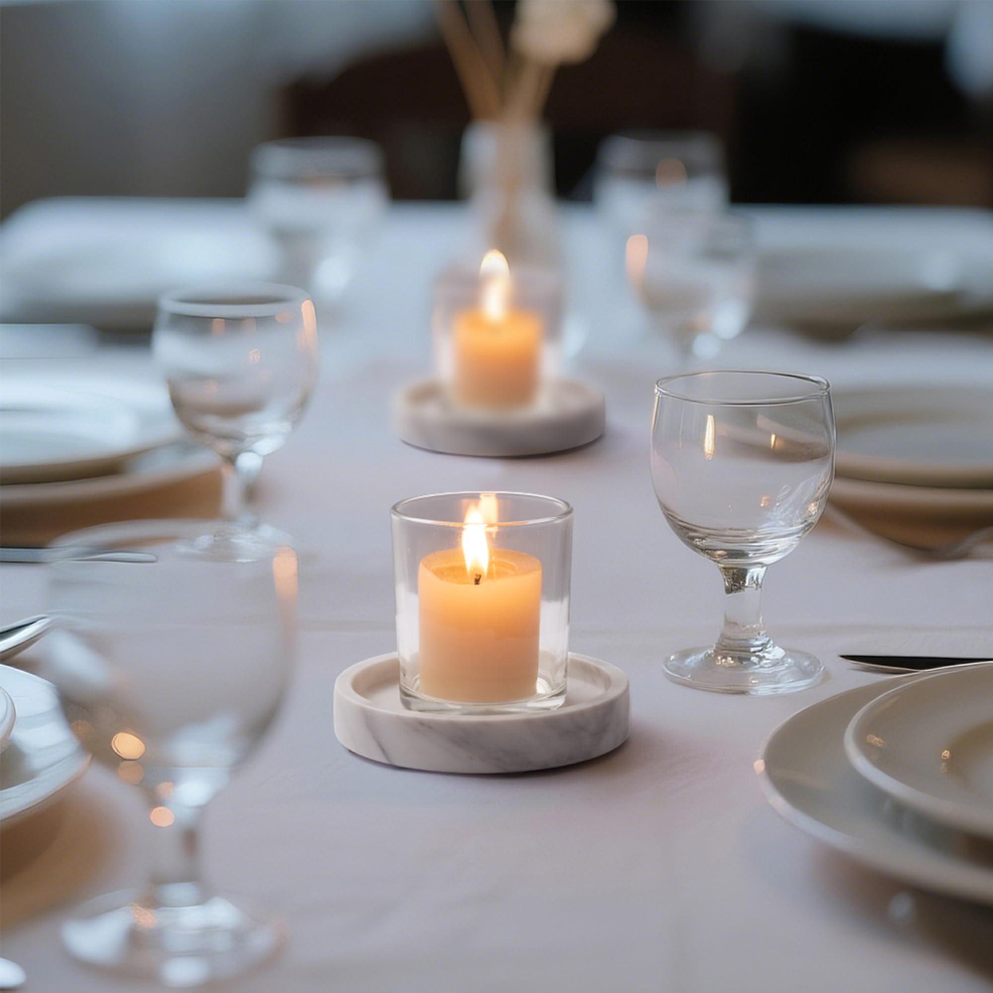 Kerzenhalter aus Italien, hochwertiger natürlicher Marmor, Kerzenhalter für Glas, Stumpenkerzen, groß, rund, Untersetzer, Teller, Schmucktablett, Mittelstück für Hochzeit, Esstisch