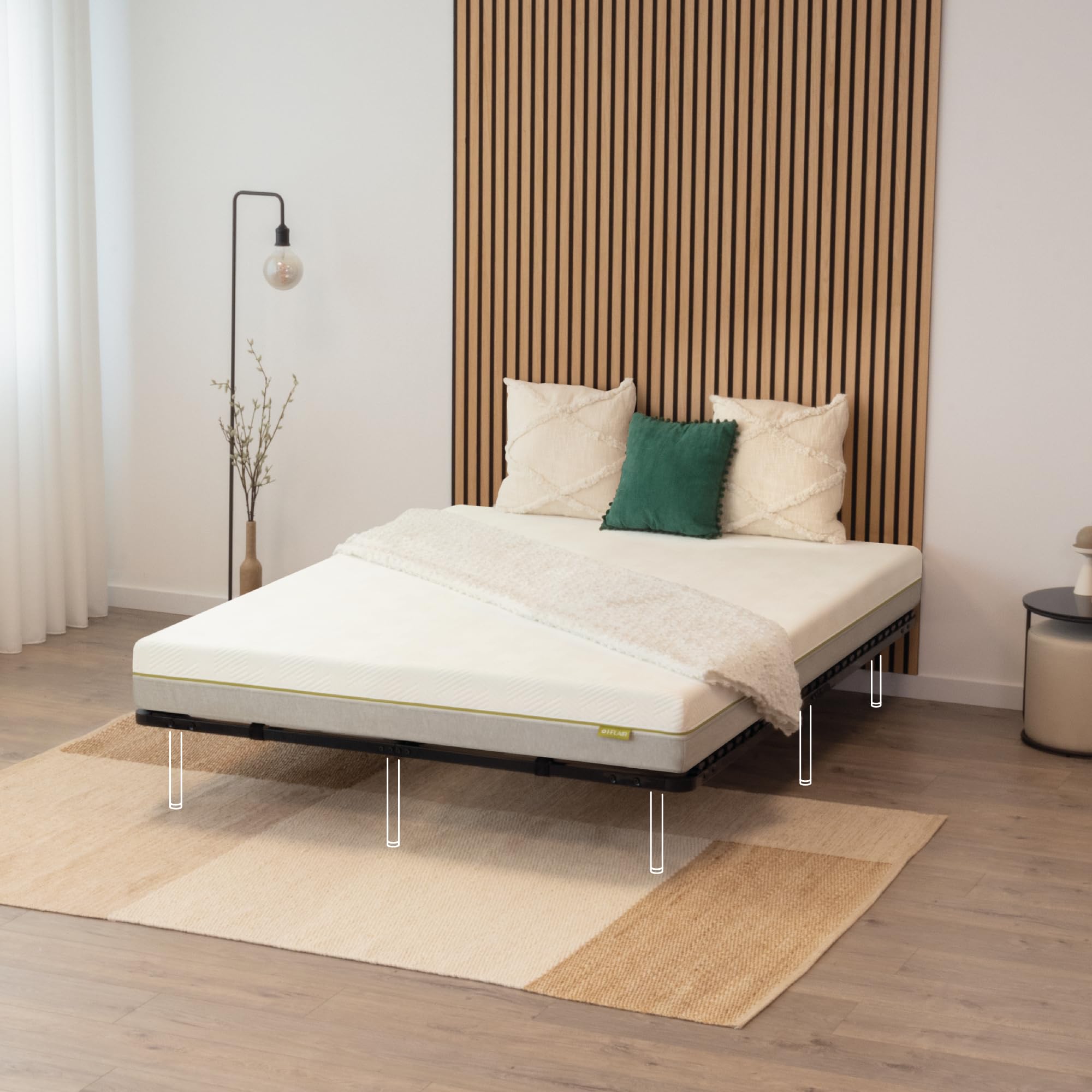 i-flair® Ortho Lattenrost 160x200cm Lattenrahmen mit 56 Federholzleisten und Mittelgurte, Stabiler Stahlrahmen für alle Matratzen geeignet