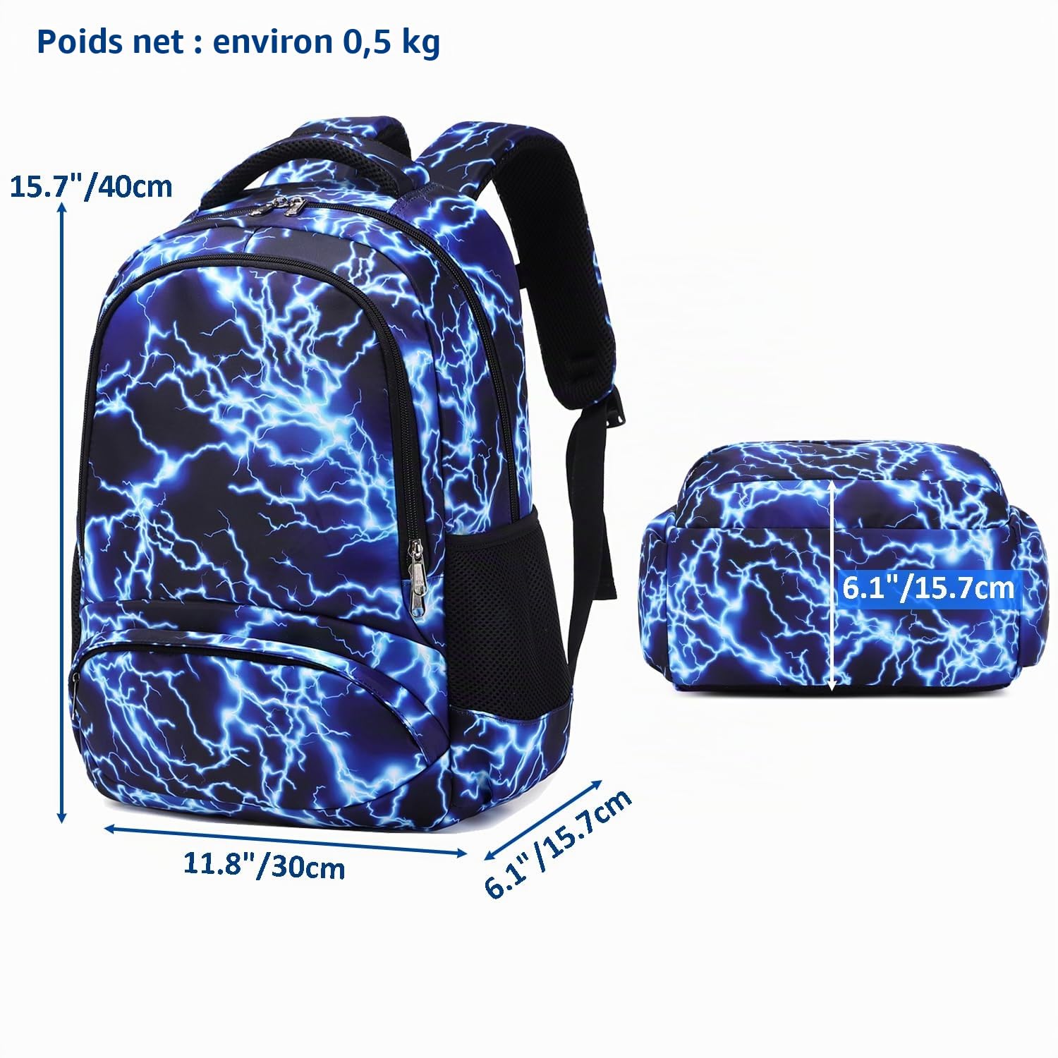 Kimwadalh Éclair Sac à Dos Primaire Garçons Sacs d'école Adolescents Cartable Enfent pour l'école Cartables Primaires et Secondaire Sacs à Dos Scolaires