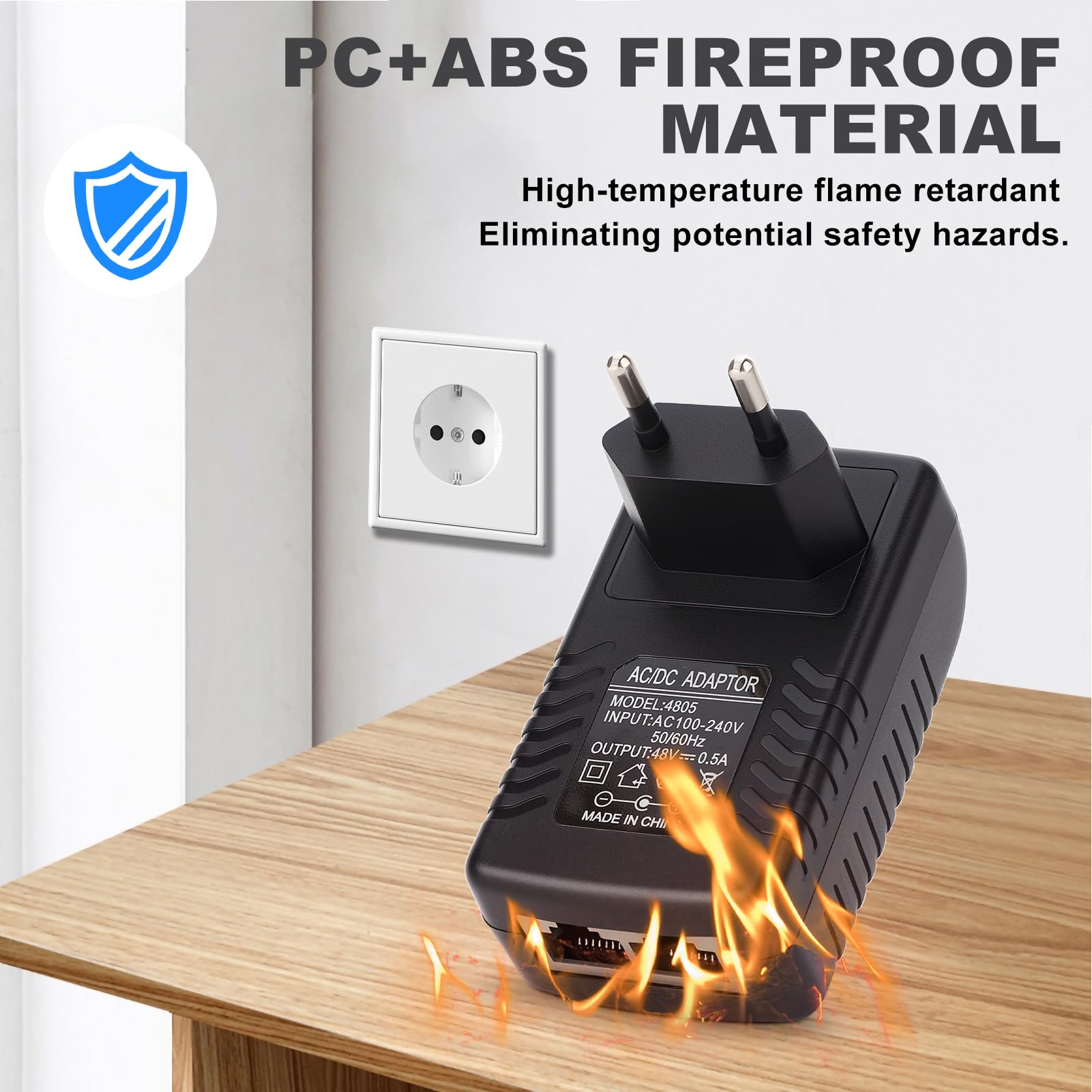 Zunate Adattatore Ethernet per Iniettore Poe da Parete 48V 0,5A Alimentatore per Telecamera per Telefono IP (Spina UE)