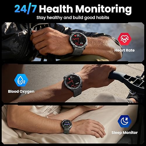 Miniatura 6 de Reloj inteligente militar para hombre con GPS, llamada Bluetooth AMOLED de 1.43 pulgadas, linterna LED, reloj táctico resistente para Android iOS,