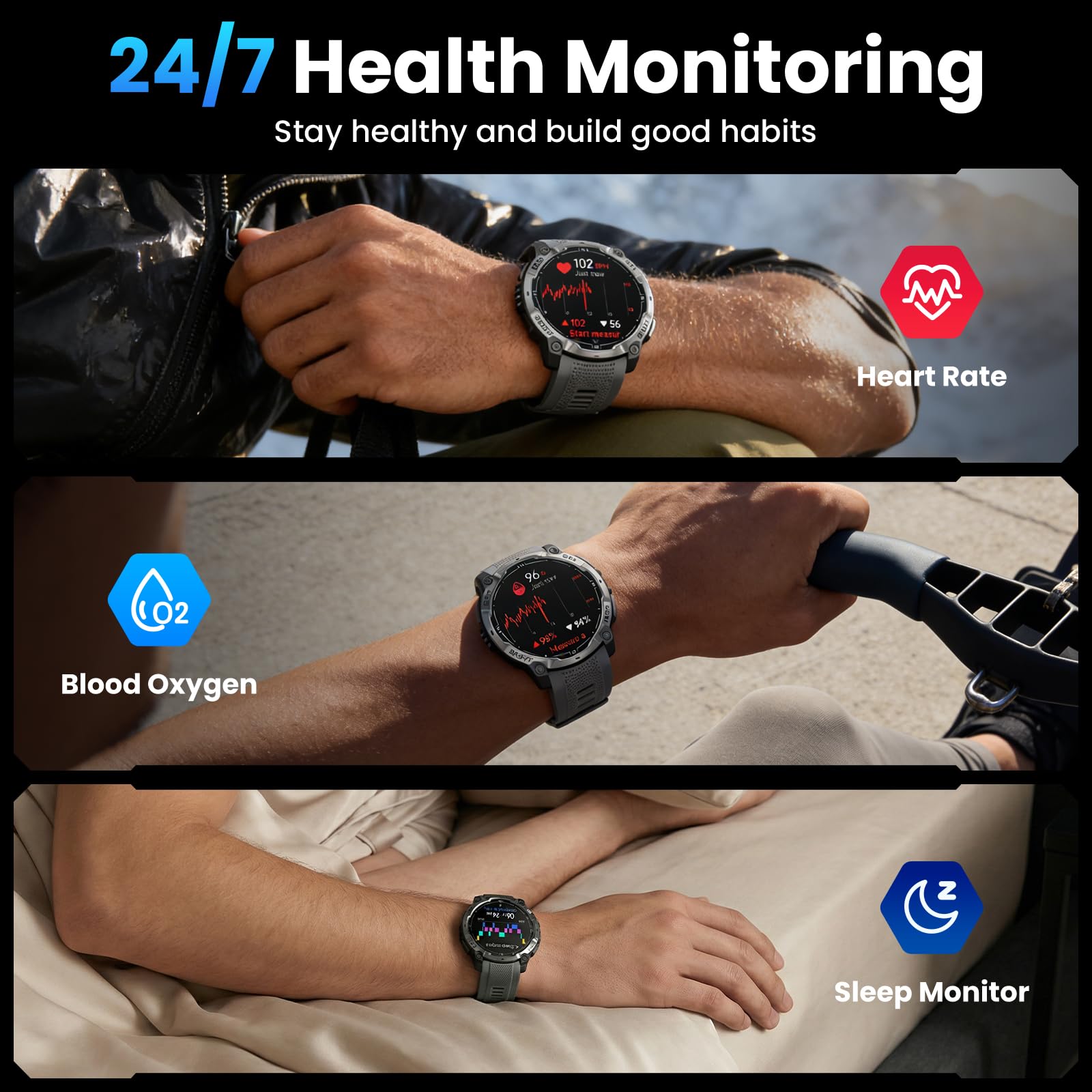 Montre intelligente militaire pour homme avec GPS, montre tactique AMOLED HD de 3,6 cm avec appel Bluetooth, lampe de poche LED, boussole, plus de 100 modes de sport, traqueur de fitness