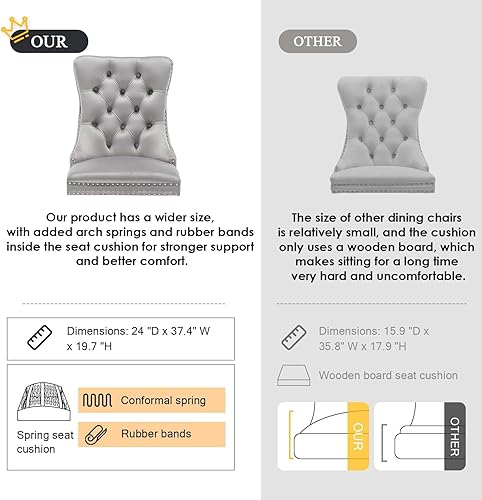 Miniatura 8 de Kiztir Juego de 4 sillas de comedor de terciopelo, sillas de comedor tapizadas con ribete de cabeza de clavo y respaldo con botón, silla de comedor