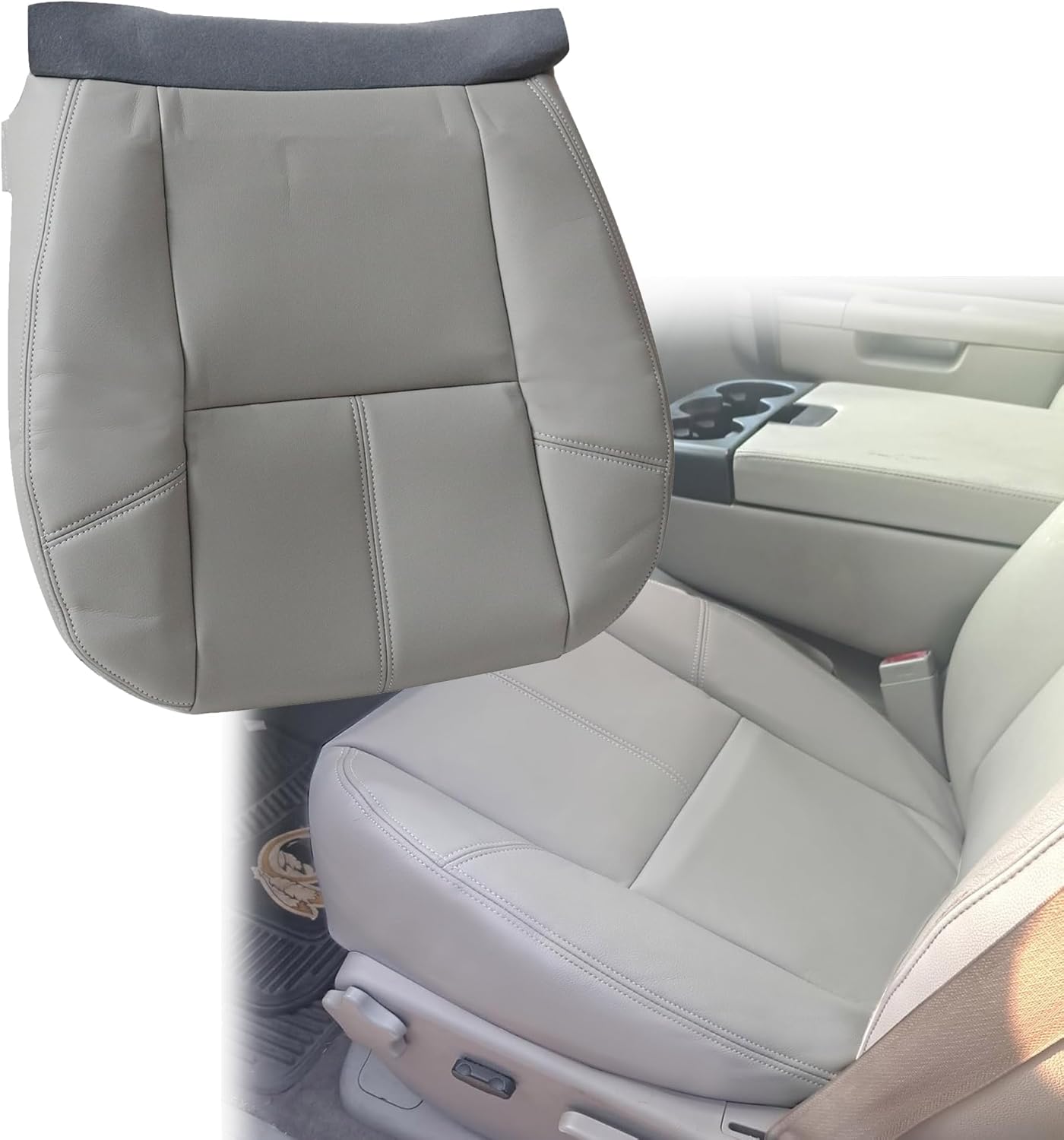 GXARTS Driver Or Passenger Side Bottom Lower & Top Lean Back Replacement Leather Seat Cover Light Titanium Gray #833 Fit for Chevy Silverado Avalanche Suburban Tahoe GMC Sierra Yukon 2007-2014