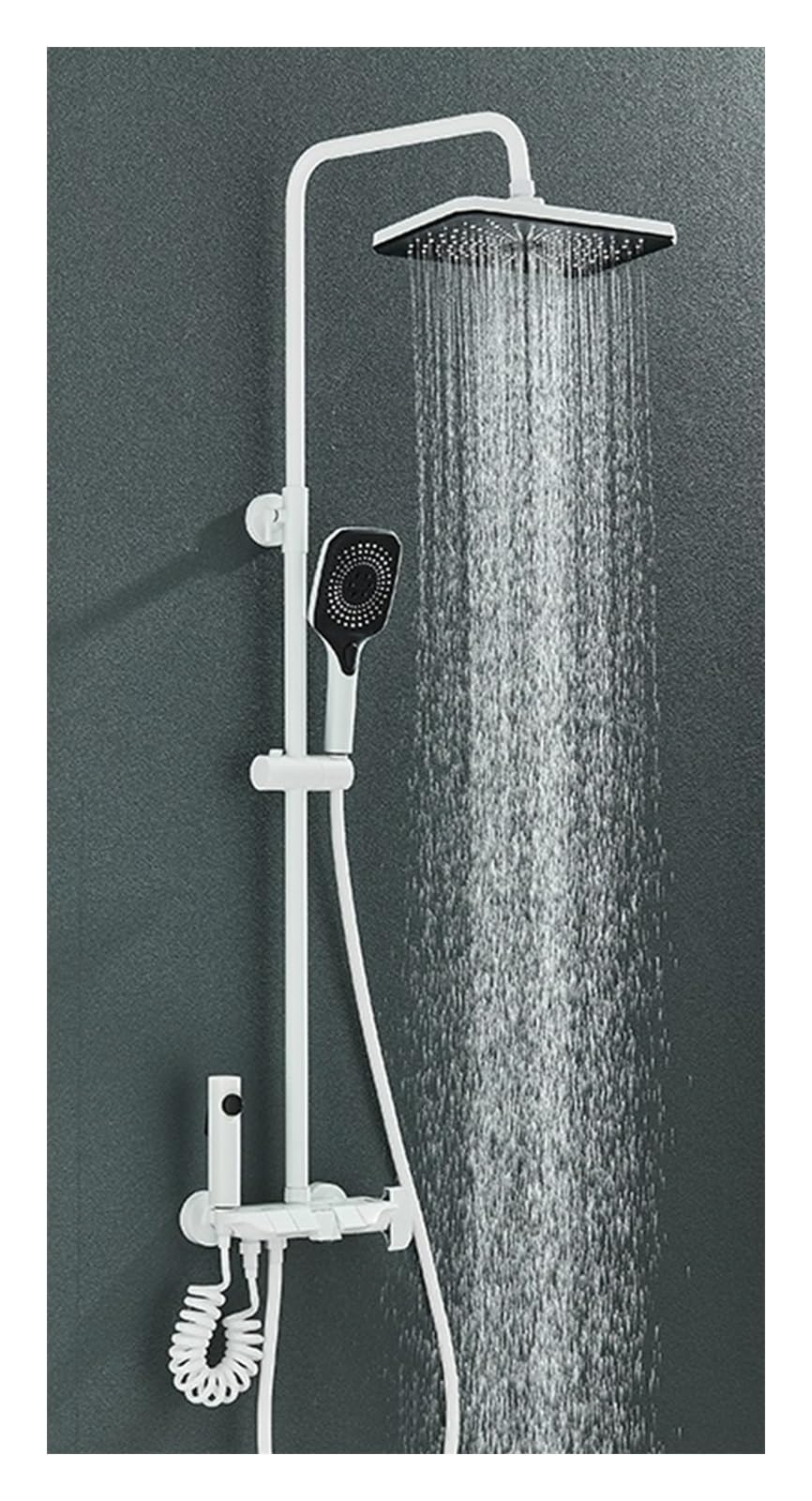 Soywim Bianco Shower System, Grey Piano Digital Shower Set Intelligent Brass Bathroom Faucets Hot Cold Waterfall Tap Rainfall Gray System(Bianco)