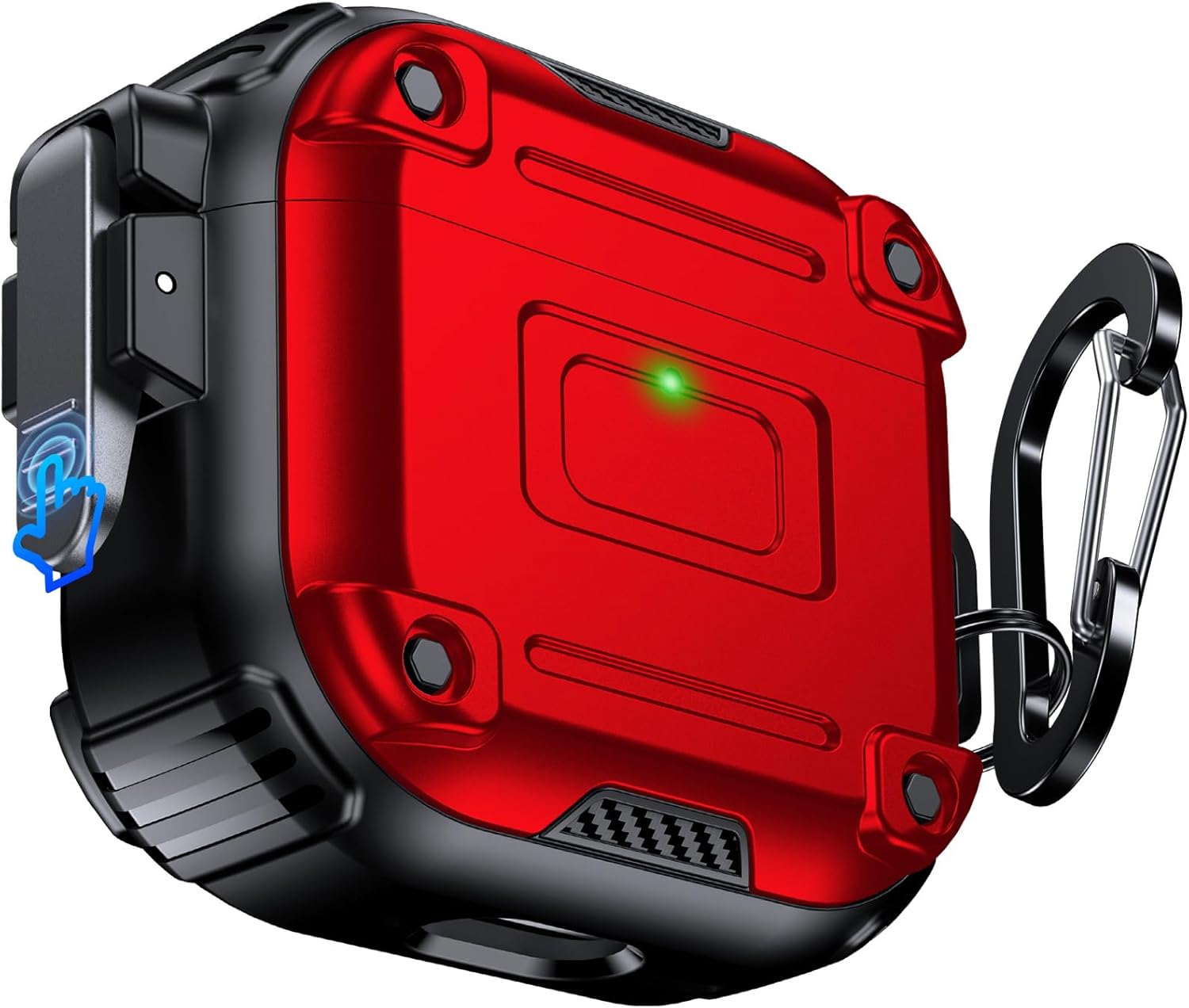 Chicfun Armour Lock for AirPods 4th Generation Case with Secure Lock & Keychain, Compatible with MagSafe [360° Heavy Duty Protective] AirPods 4th Case Hard Protective Locking Cover Red