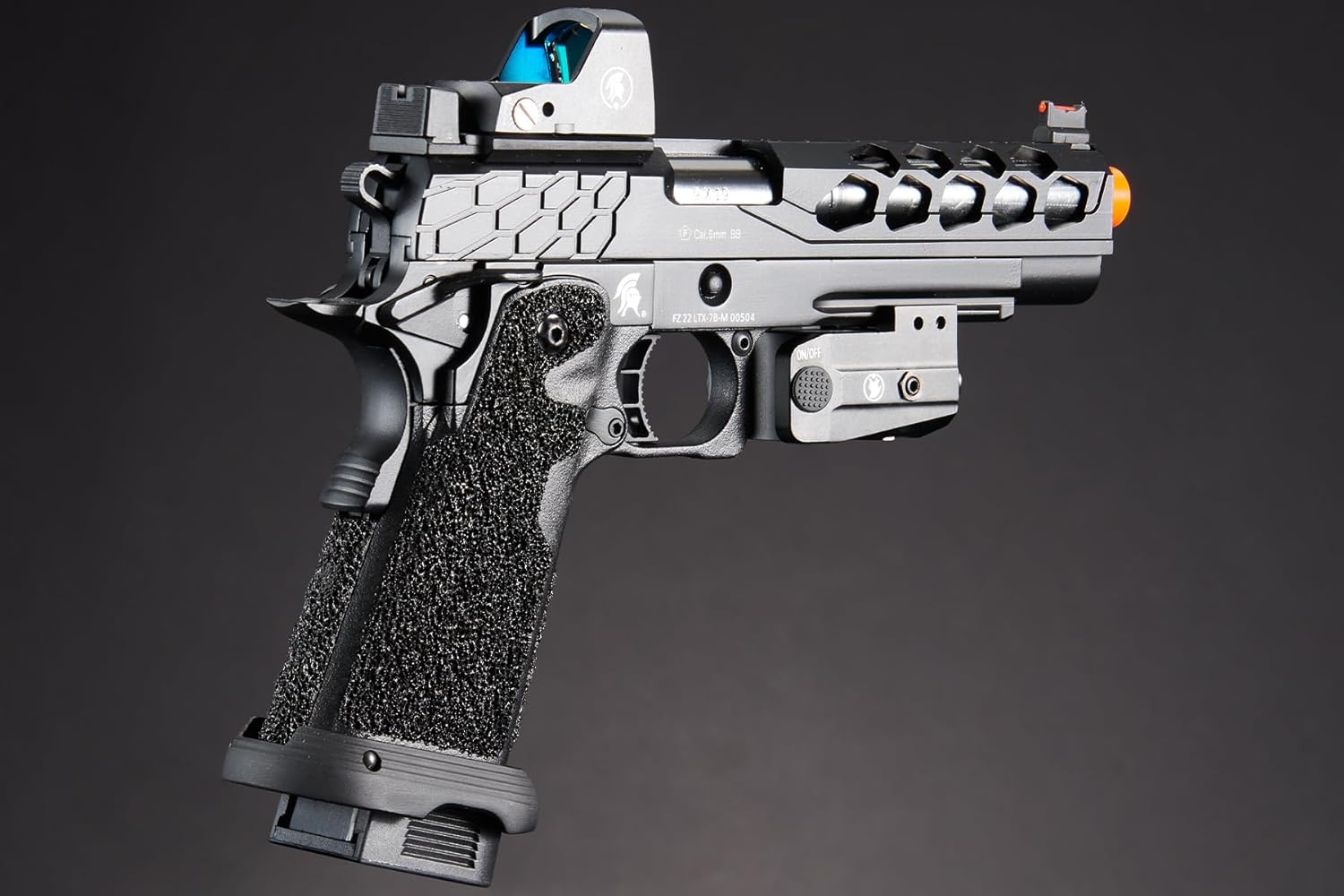 Lancer Tactical STRYK Hi-Capa 5.1 Gas Blowback Airsoft Pistol with Low Profile MICR Red Dot Flashlight & Laser (Red)