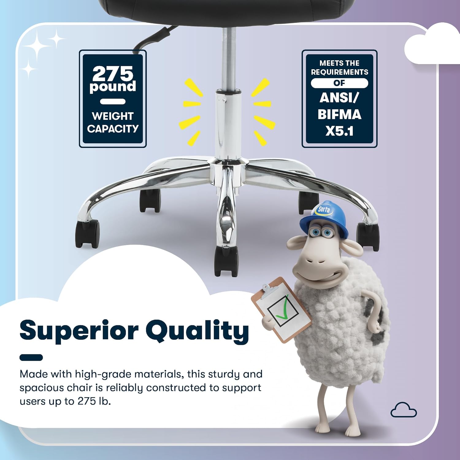 Serta Essential Armless TaskChair, Small Desk Chairs with Wheels, Breathable Mesh Back and Faux Leather, Quality Foam Cushion Seat for Comfort, Minimal Design for Vanity Table, Black - Image 9