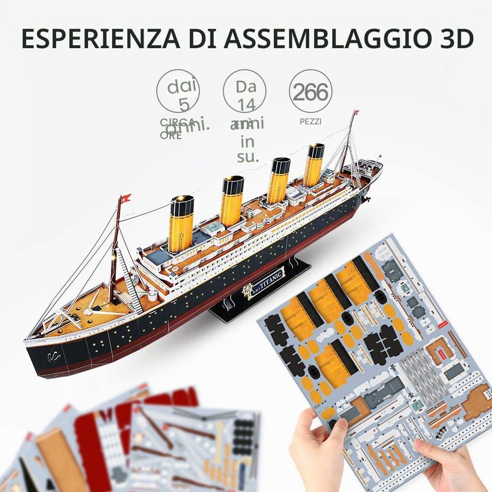 CubicFun Puzzle 3D LED Titanic - Regali di San Valentino Grande Nave Modello Kit di Costruzione Giocattoli per Adulti e Adolescenti,266 Pezzi