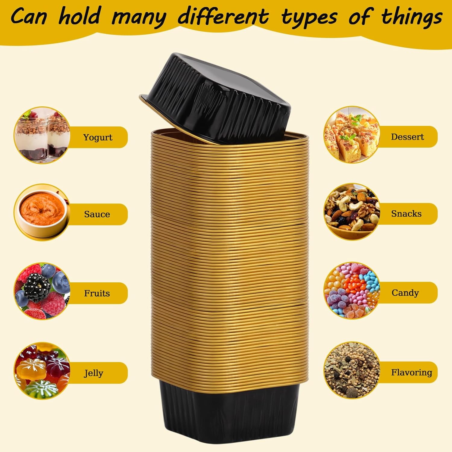 60 Pack 5 OZ Mini Cake Pans with Lids, 3.5x3.5 Inch Mini Cake Tins, Aluminum Foil Square Baking Cups Disposable Cake Containers for Party, Wedding, Birthdays, Black and Gold - Image 4