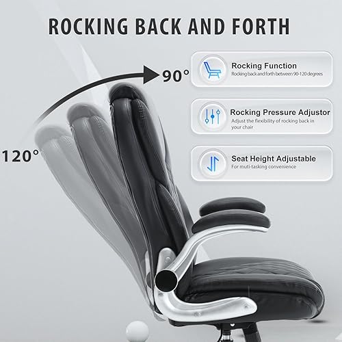 Miniatura 5 de REFICCER Silla de oficina ejecutiva de cuero, sillas de escritorio ergonómicas de oficina con respaldo alto con ruedas, silla de gestión mecedora de