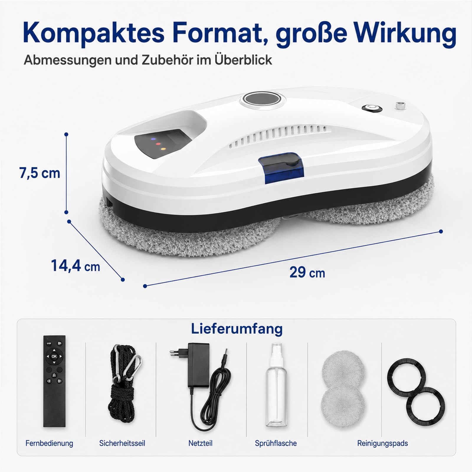 Osmo RoboClean Fensterputzroboter, Automatischer Fensterreiniger mit Starker Saugkraft & Wassersprühen, Intelligente Navigation & Kantenerkennung, Fernsteuerung, 3 Reinigungsmodi (Nass/Trocken)
