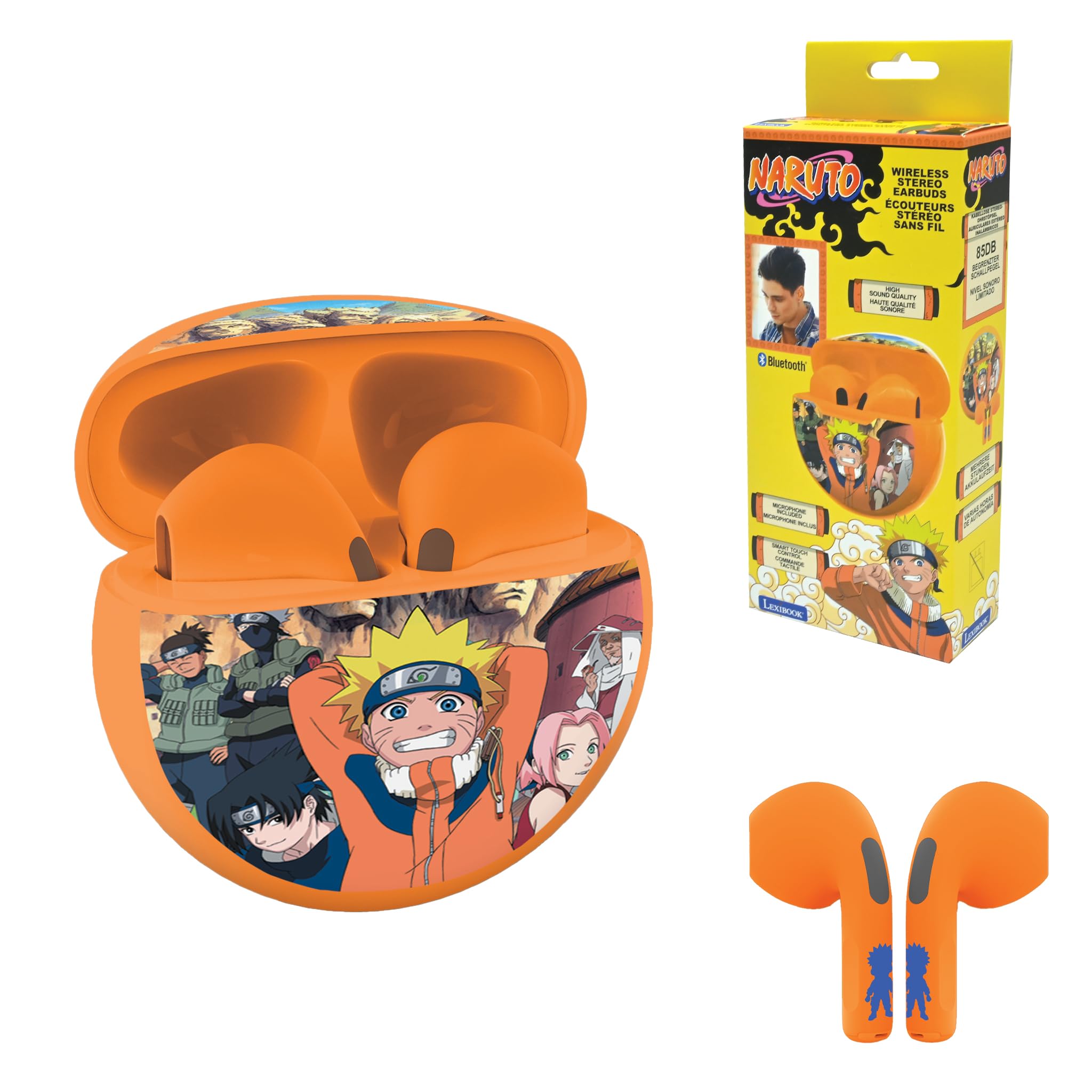 LEXIBOOK, Naruto, Wireless stereo headphones, sound, Built-in microphone, Touch-sensitive controls, Charging case, Sound limited to 85 dB, HPBT05NA
