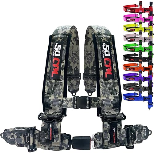 1pc 4 Point Harness for Bucket Seat, Push Release, 10 Color Options, Racing Harness, Race Car, Off Road, UTV, RZR (3in Camo)