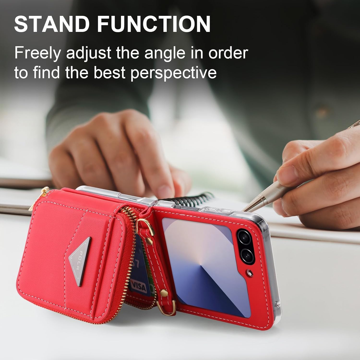 for Samsung Galaxy Z Flip 6/Flip 7 FE Luxurious Leather Zipper Wallet Case Offers 6 Card Slots, with Wrist Strap and Adjustable Shoulder Strap Like a Mini Backpack.(Red)