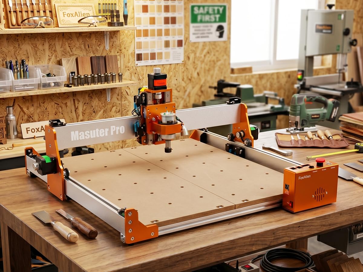 FoxAlien Masuter Pro 4040 CNC Fräs/Fräsmaschine, 400x400x60mm Vollaluminium Graviermaschine, 3-Achsen Holzstich, Acryl Gravur, Aluminium, MDF Schnitzerei Gravurfräsmaschine Grbl Steuerung