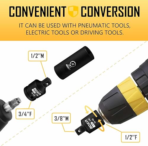Miniatura 6 de BOEN Juego de adaptadores de vaso de impacto de 5 piezas y juego reductor, SAE estándar, 14 pulgadas, 38 pulgadas, 12 pulgadas, juego de conversión