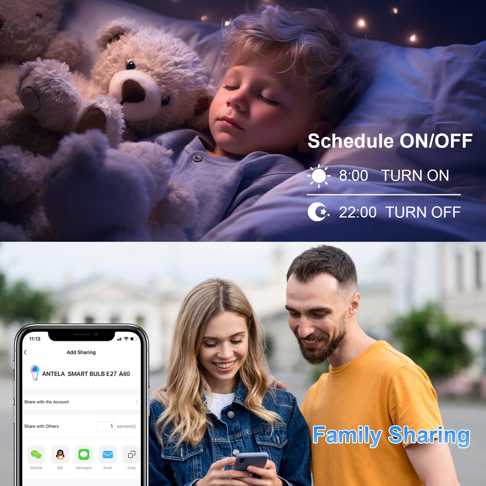 Alexa Glühbirne E27 7W 806LM ANTELA RGB 2700K-6500K Warmweiß Kaltweiß Licht Smart WLAN LED Dimmbare Birne Lampe, Kompatibel mit Google Home, Smart Life APP, 4 Stück