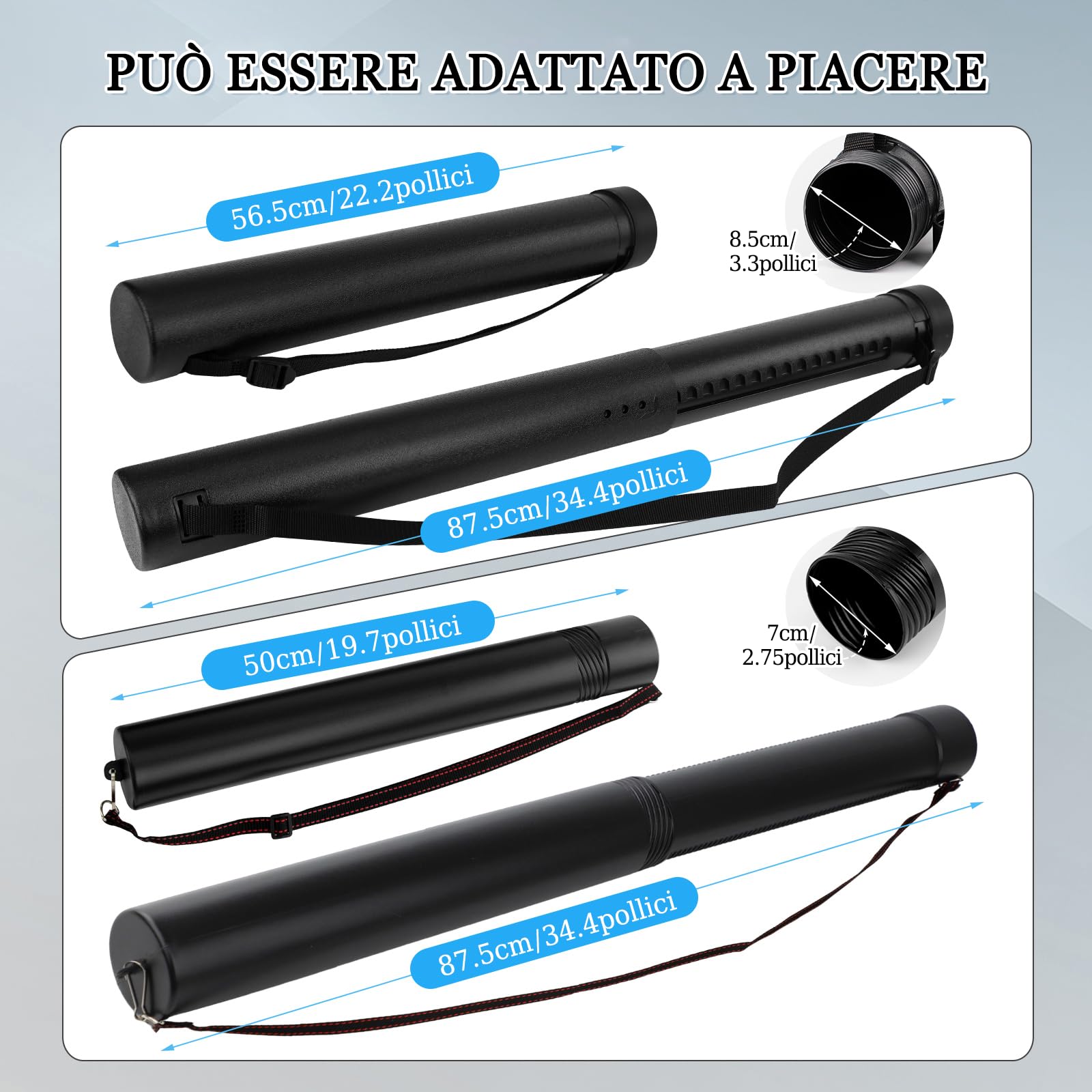 DEWEL 2 pezzi Tubo Portadisegni, Allungabile 56,5-87,5 cm e 50-87,5 cm, Diametro 85 mm e 70mm,Impermeabili Tubo Telescopico Regolabile per Conservare Disegni,Documenti, Manifesti
