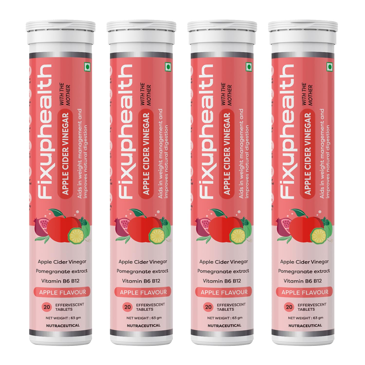 Fixuphealth Apple Cider Vinegar with the Mother 20 Tablets (Pack of 4), 100% Vegan and Gluten-free ACV Tablet with Vitamin B6 and B12 and Pomegranate Extract, Weight Loss Supplement for Women and Men-image-10