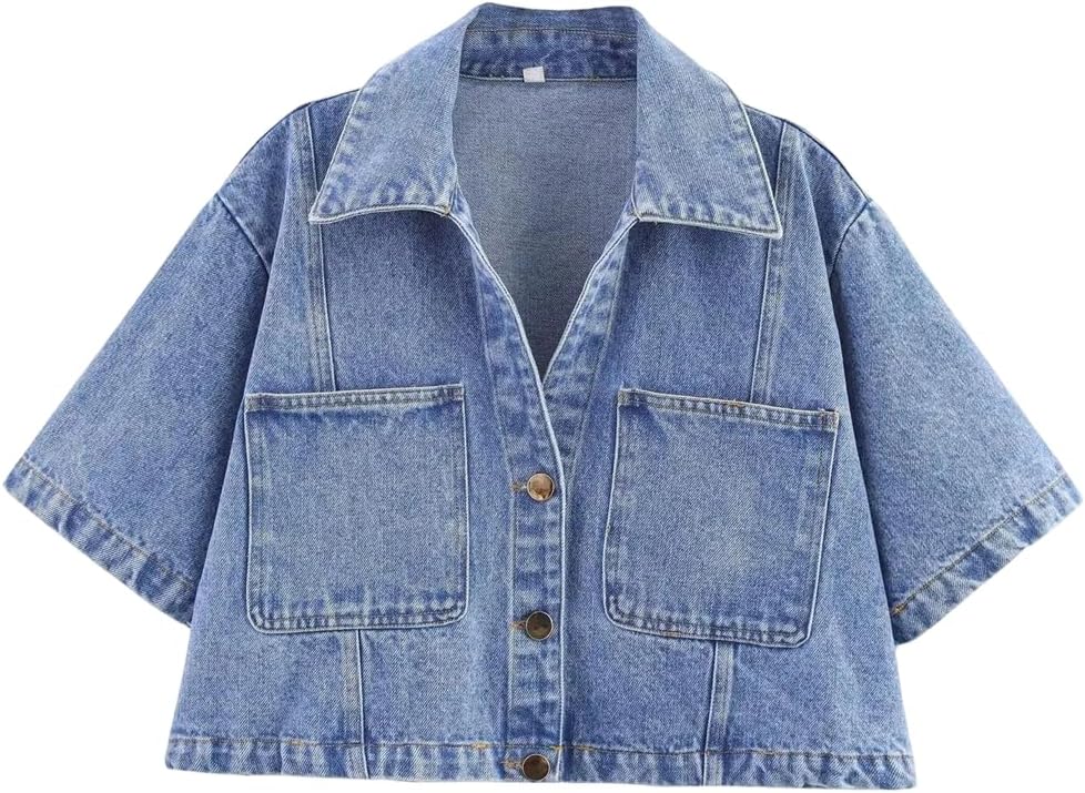 Women's Spring Set Short Sleeve Denim Top Short Skirt Single Breasted Zipper Slim Fit Set