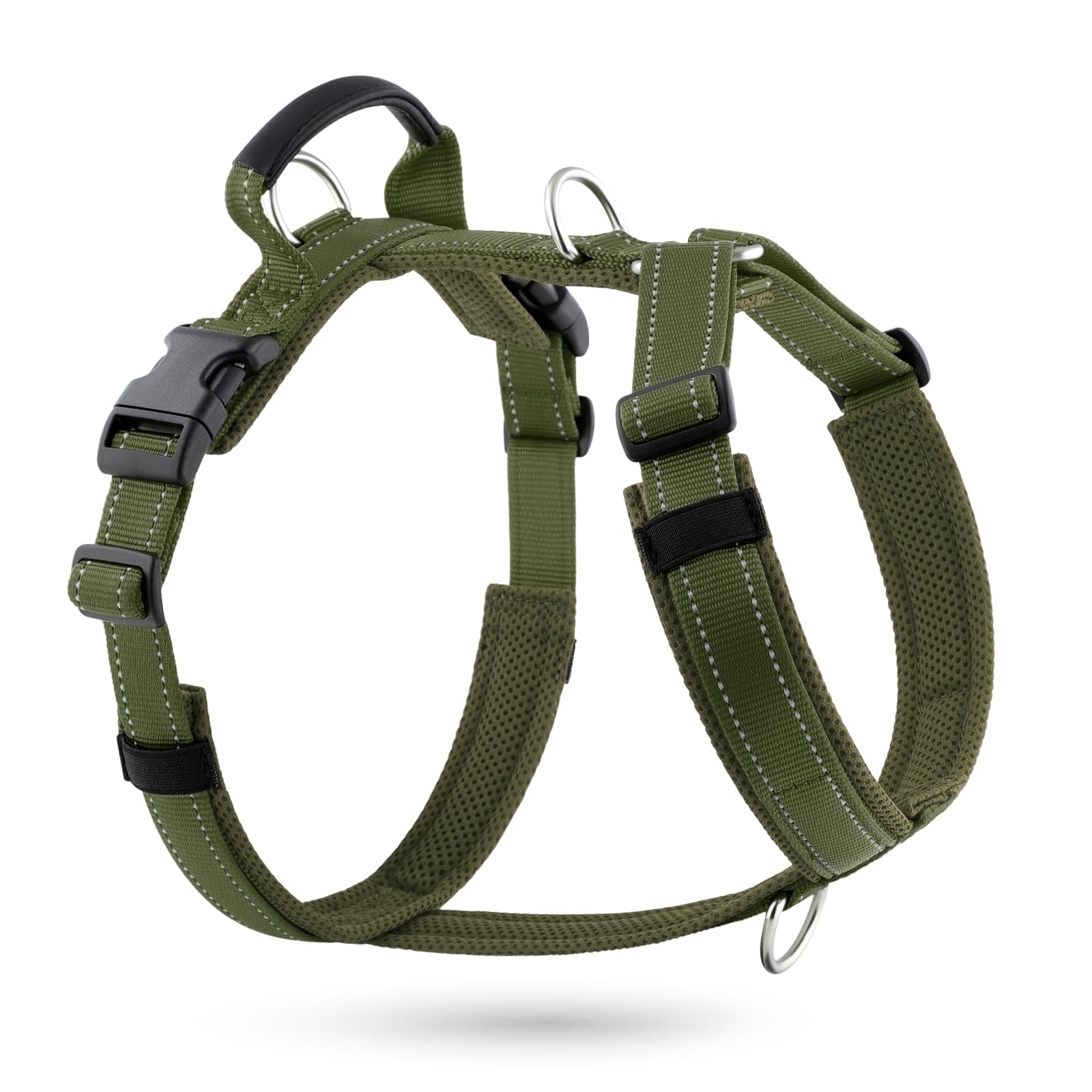 APakBak No Pull Dog Harness with Handle, Soft Mesh Padded Adjustable for Small Medium Large Dogs | Reflective Easy Walk Harness with Front Clip for Training, Running & Outdoor (Ranger Green, M)