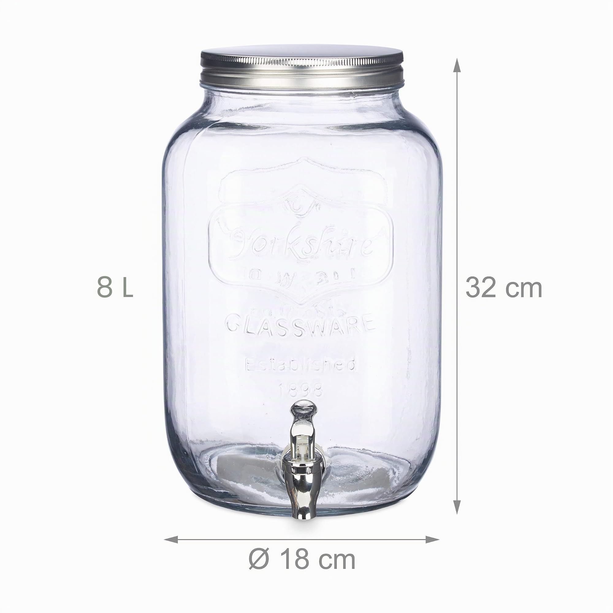 Relaxdays 2X Dispenser per Bevande 8 l, Contenitore in Vetro, alla Spina, con Rubinetto, Design Vintage, Trasparente