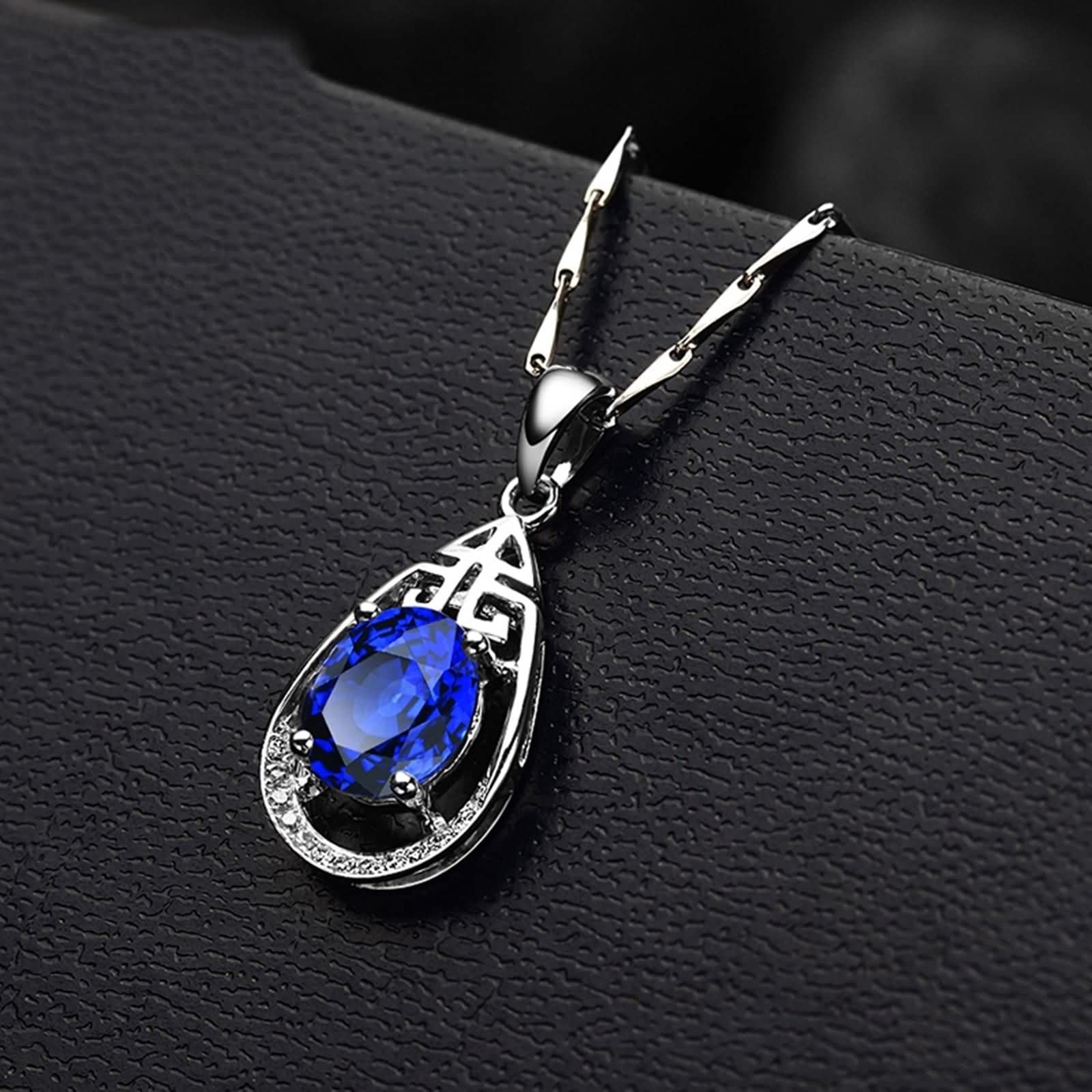Naszyjnik z tanzanitem dla kobiet, białe złoto naszyjnik dla kobiet z wisiorkiem tanzanit 1,5 ct i sztuczny diament, regulowany łańcuszek 40 cm i przedłużka 5 cm