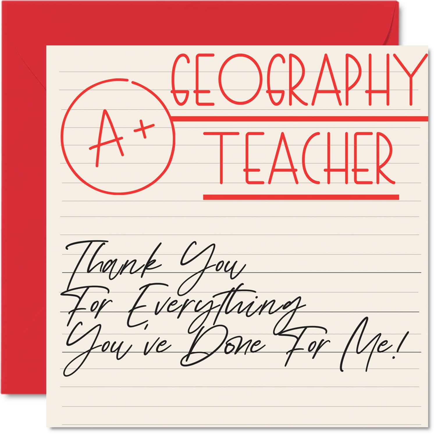 Thank You Cards for Geography Teacher - A+ Teacher - Thankyou Cards for Him Her Men Women Teacher, Heartfelt Appreciation Card, 145mm Thank You So Much Greeting Gifts