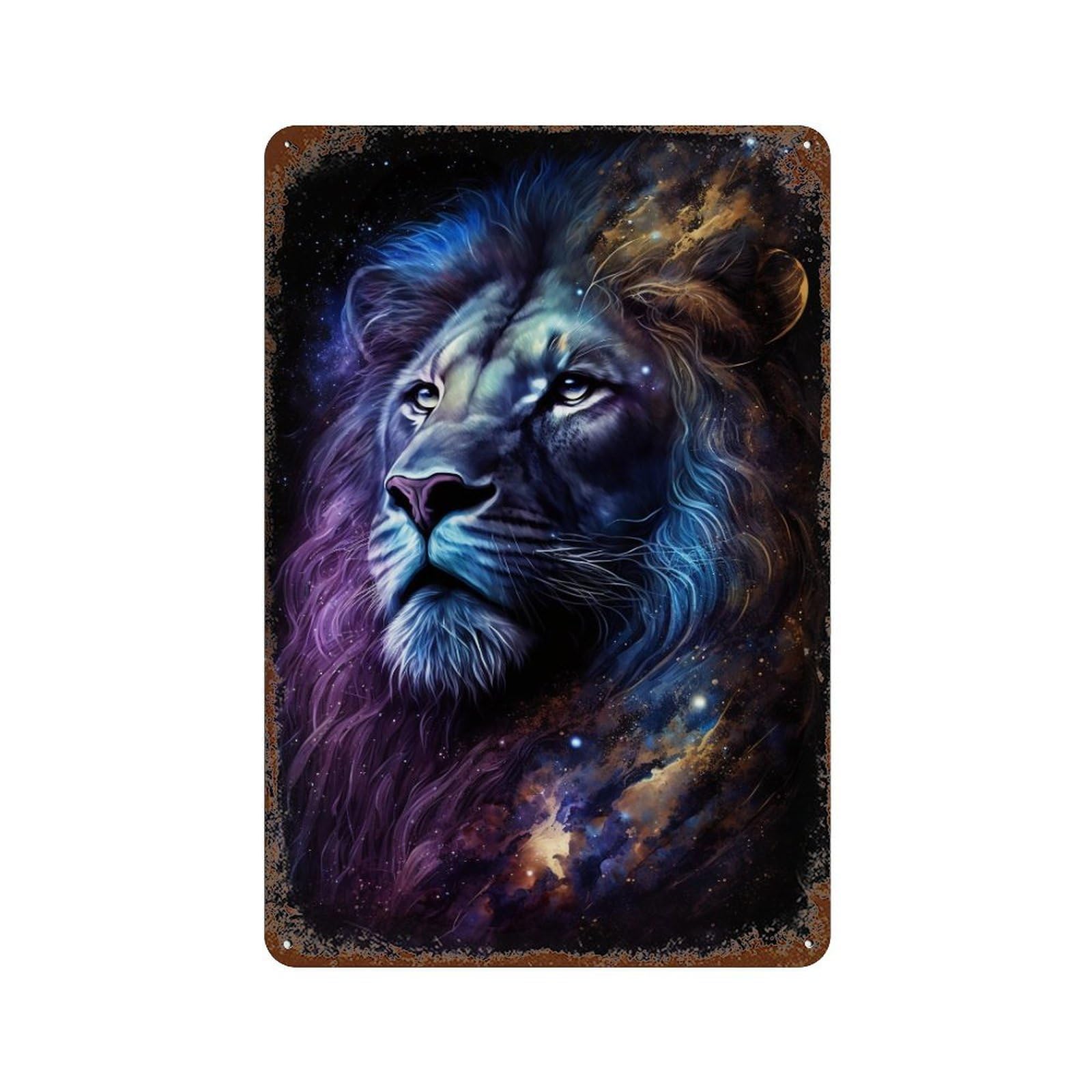 Retro Metal Sign with Cosmic Lion Art Print-21 Design 11.8"x7.9", for Shed, Workshop And Garage Wall Decor, Industrial Home Decor