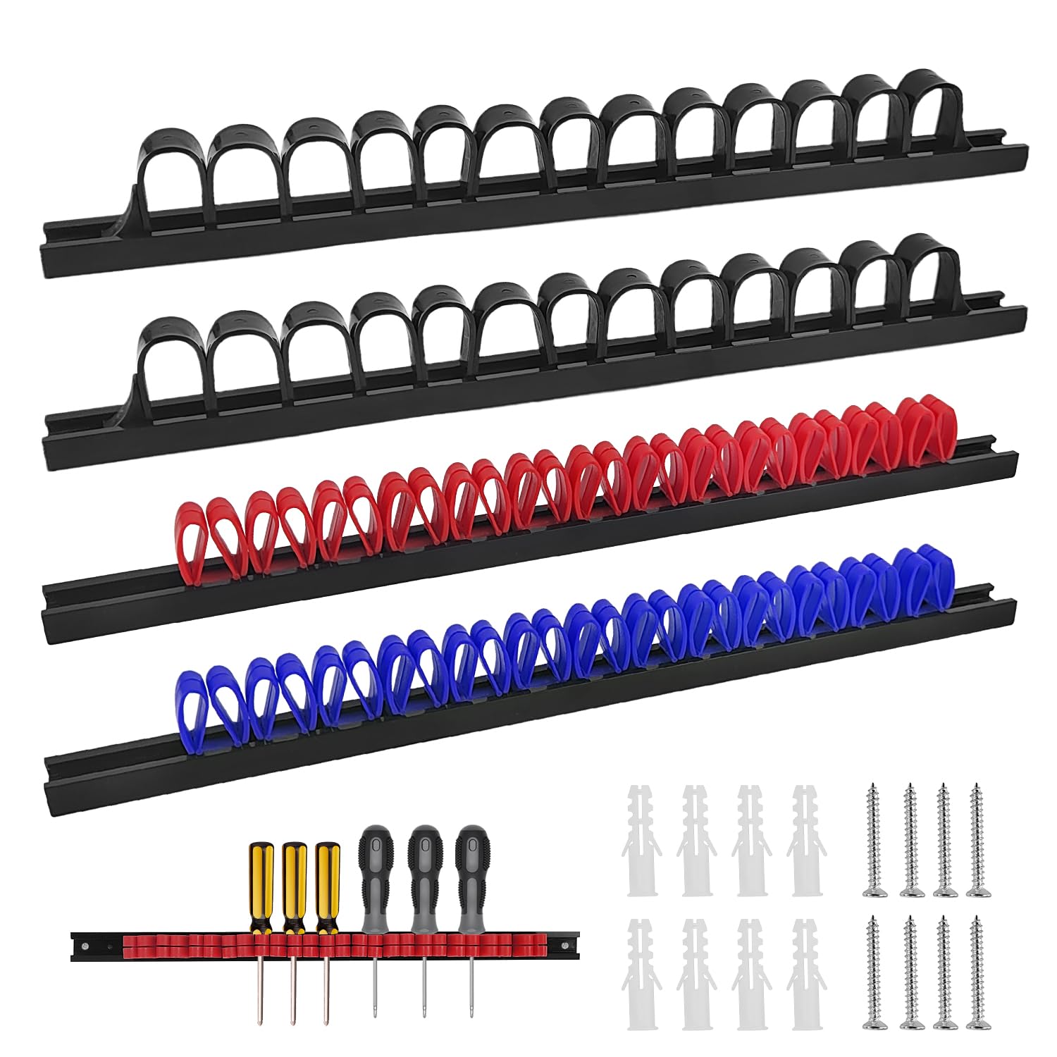 Porta Cacciaviti Da Parete 3-H - 4 Pezzi Blu, Clip Ad Alta Tensione Per Garage - Foto 11