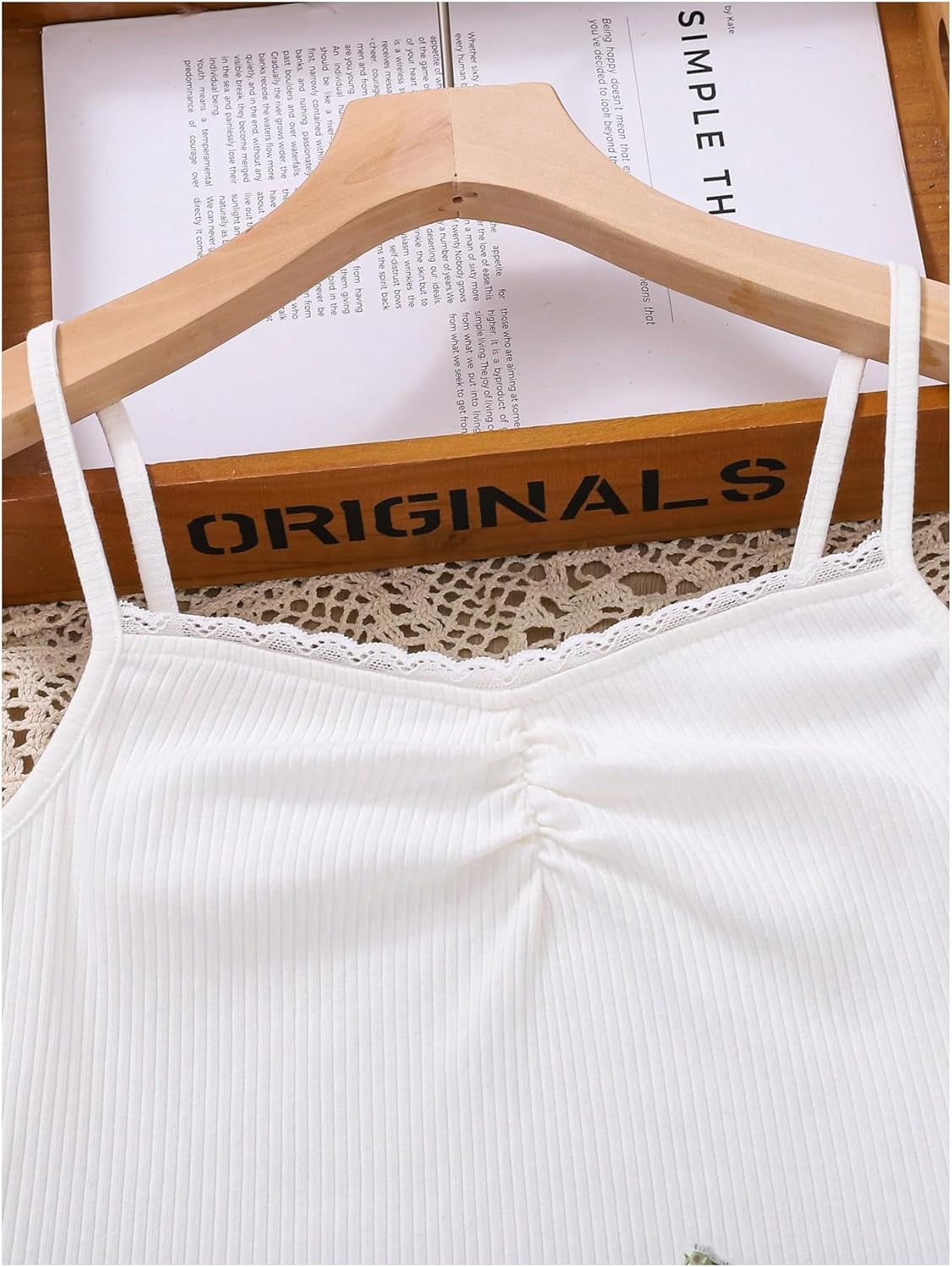 Girl's 2 Piece Outfits Lace Ruched Camisole Tops and Shirred High Waisted Layered Floral Skirts Set - Image 5