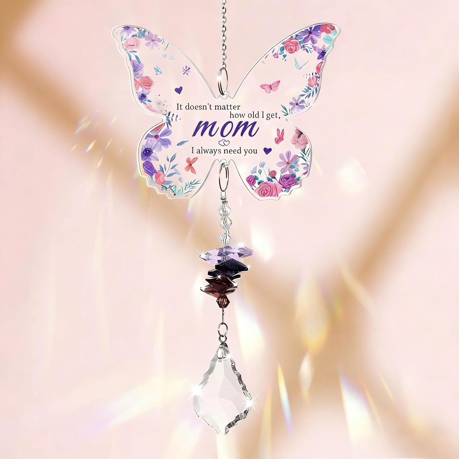 Tivleed Purple Sun Catcher Butterfly Decor With Rainbow Light Effect - Thick Acrylic Hanging Ornament For Garden, Window For Mom