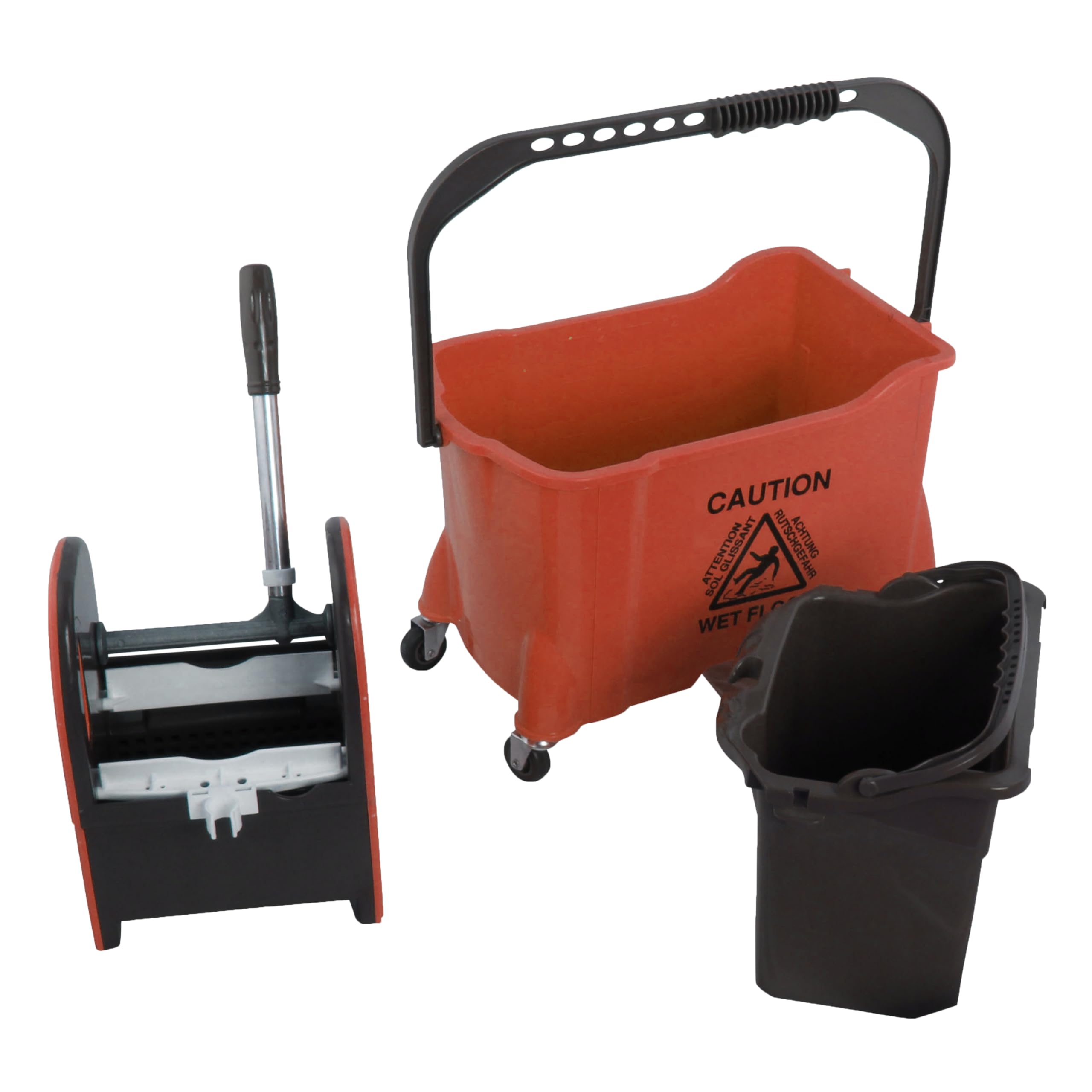 Carrito de Limpieza con Prensa para Fregona - Cubo de 24L y Cubo de 10L | Separación de agua higiénica - Cubo de 10L adicional con sistema de clic - Ruedas, asa y diseño compacto resistente