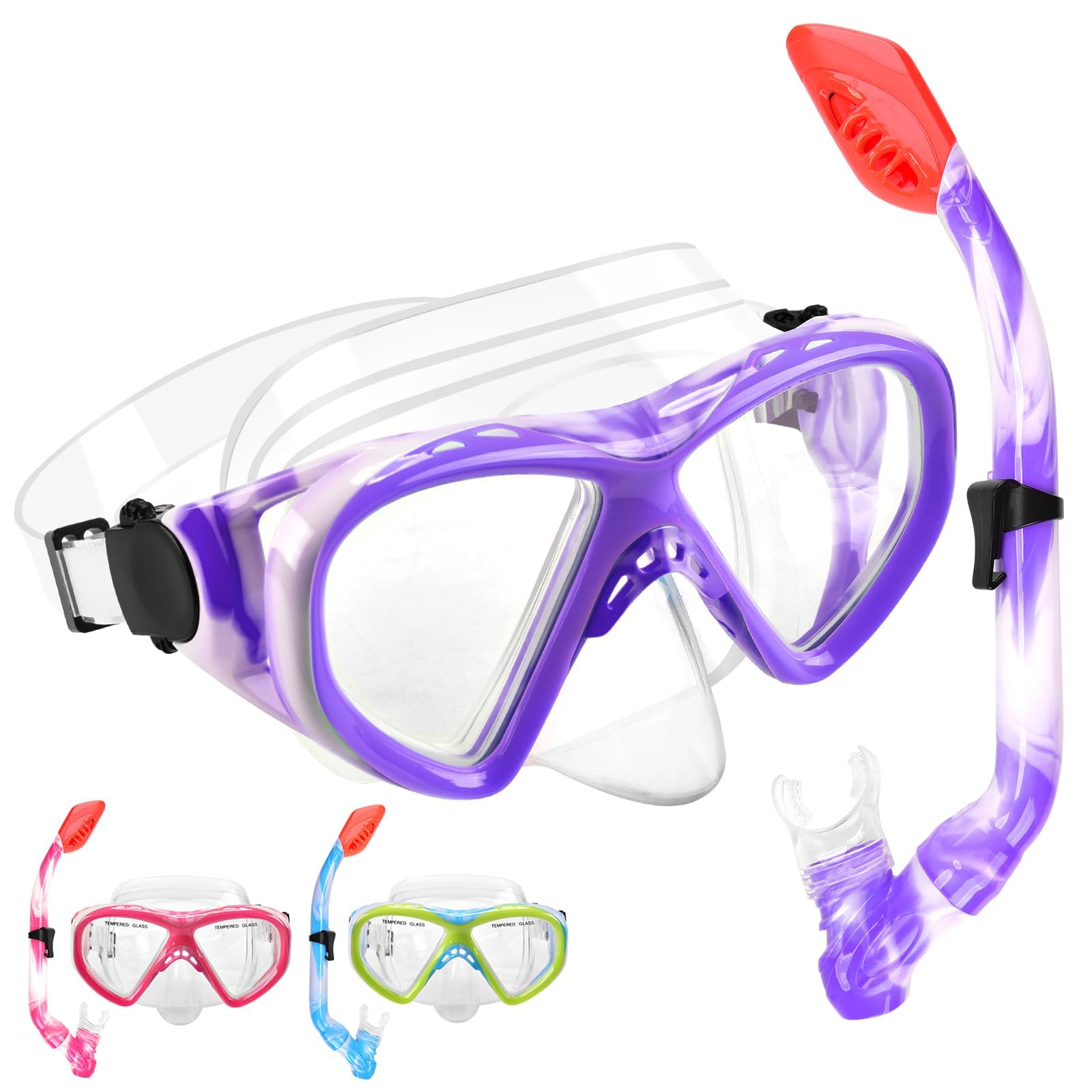Schnorchelset Kinder, Taucherbrille Kinder mit Schnorchel Anti Leck Anti Fog HD Tauchmasken Dry Schnorchel für 4-13 Jahren Jungen Mädchen
