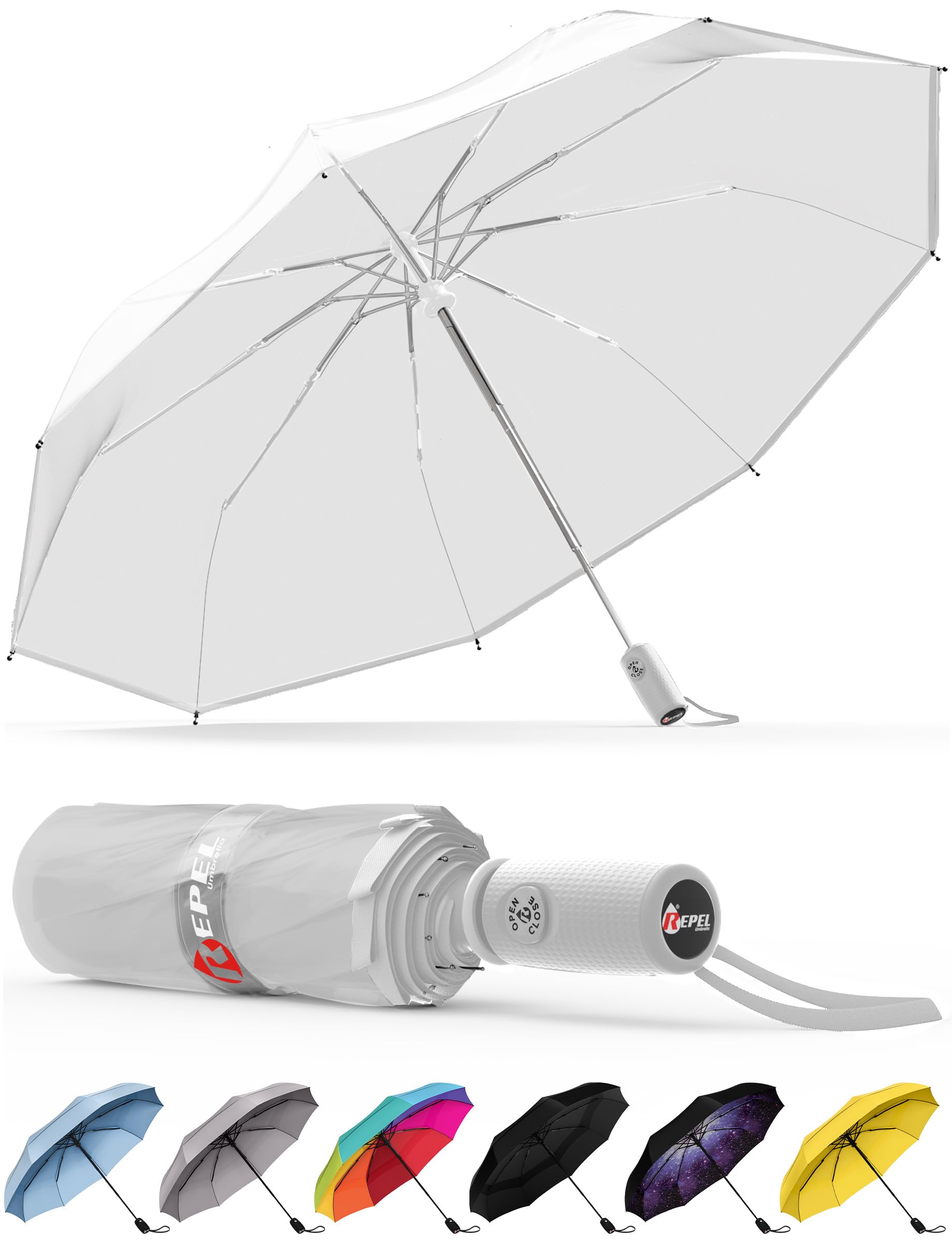 Windproof Travel Umbrella - Compact & Withstands Winds up to 85MPH, Strongest Premium Auto Folding Umbrella for Rain and Sun - Durable, Light & Portable for Women & Men, Fits Backpack & Cars : Clothing, Shoes & Jewelry
