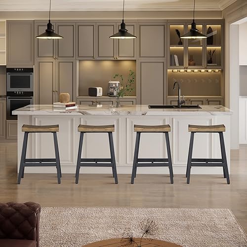 Miniatura 8 de OUllUO Juego de 2 taburetes de bar, taburetes de bar sin espalda, taburetes de bar de altura de mostrador de 25 pulgadas, taburetes de madera maciza