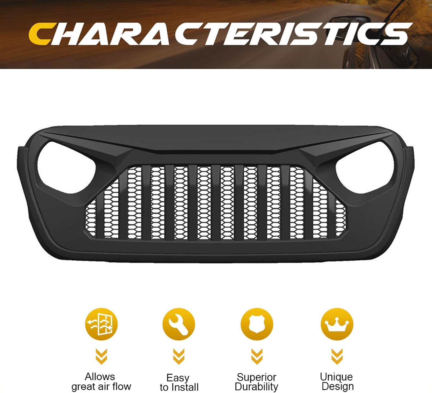 AMERICAN MODIFIED Front Gladiator Vader Grille w/Mesh Compatible with Jeep 2018+ Wrangler JL and 2020+ Gladiator JT Models w/o TrailCam, Matte Black