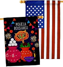 Pohela Boishakh House Flags Pack New Year Bengali Pahela Baishakh Mangal Shobhajatra Indian Bangladesh USA Applique Small Decorative Gift Yard Banner Made in 28 X 40