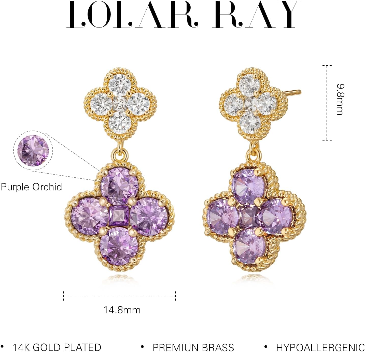 Gold Dangle Earrings for Women Trendy - 14k gold plated Birthstone Four Leaf Clover Stud clover earrings for women Trendy - Hypoallergenic Birthstone Jewelry Lucky Birthday Gift - Image 4