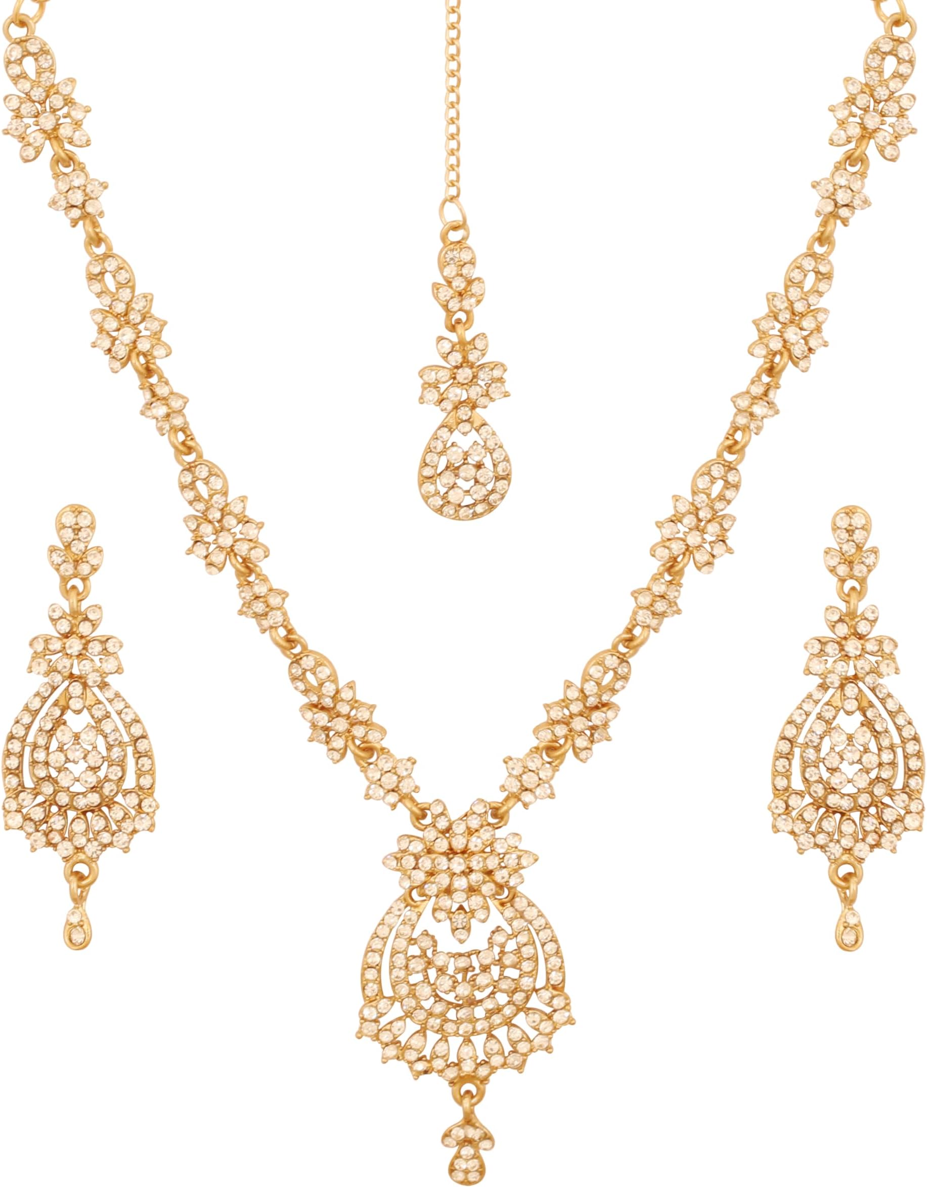 Indian jewelry sets for women maang tikka wedding guest gold necklace bollywood jewellery set pageant elegant prom bride accessories western crystal chunky rhinestone necklaces